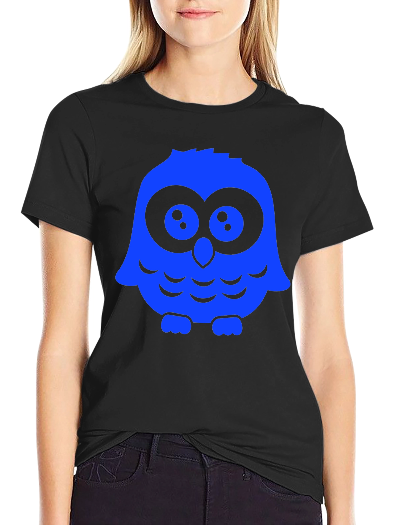 Owl Graphic Print T-Shirt - Black Casual Tee
