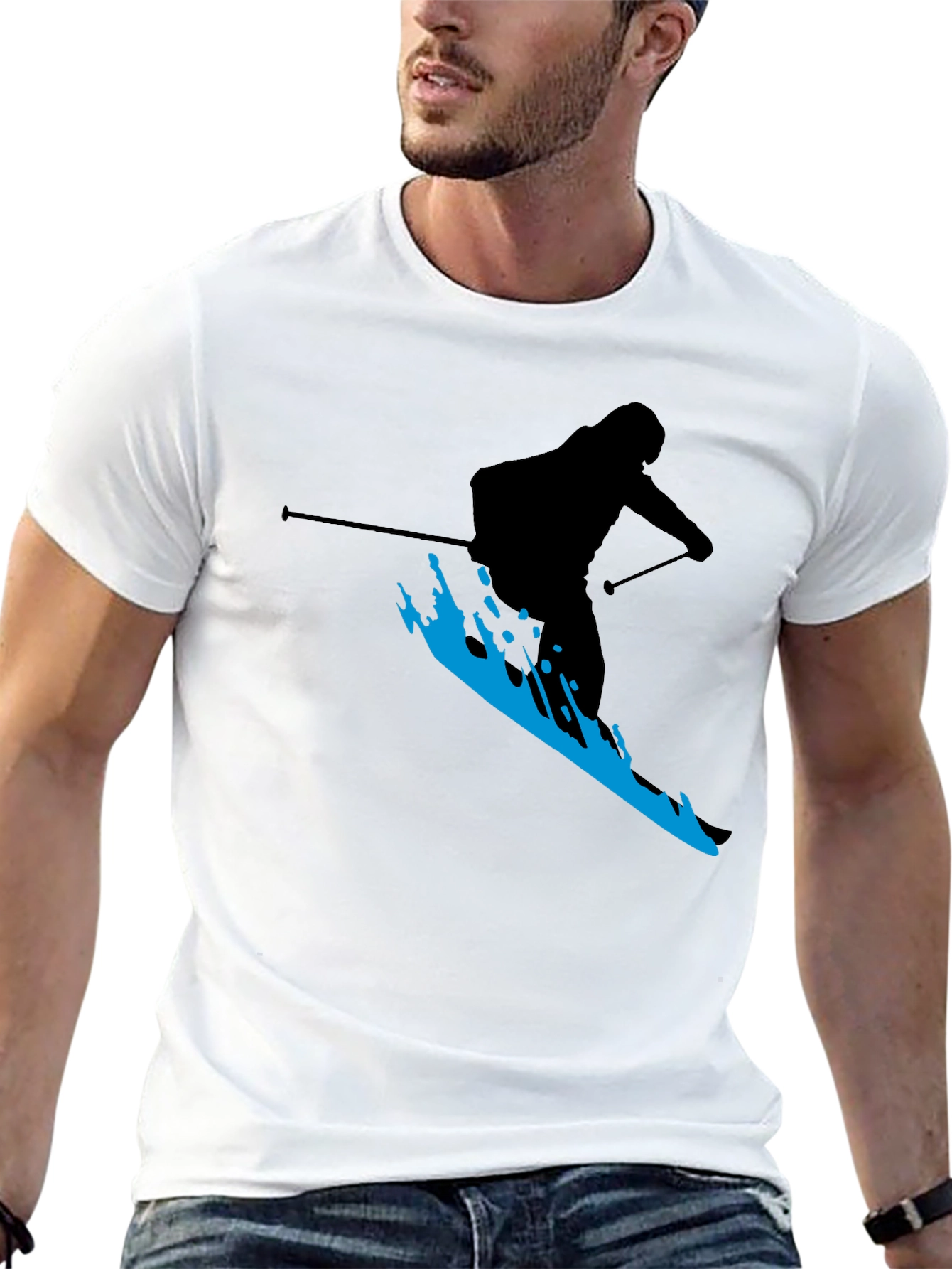 Skiing Silhouette T-Shirt - Black Graphic Tee