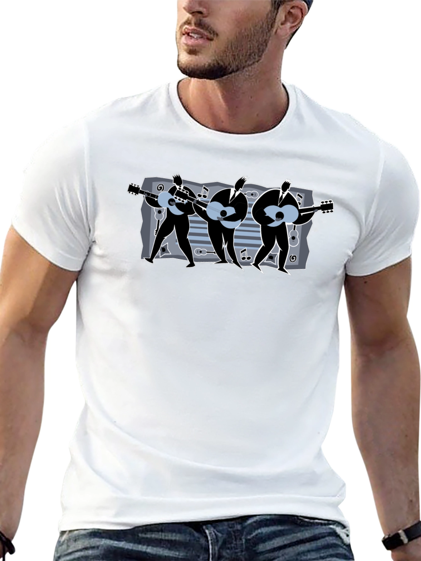 Guitar Trio T-Shirt: Musical Mens Black Tee