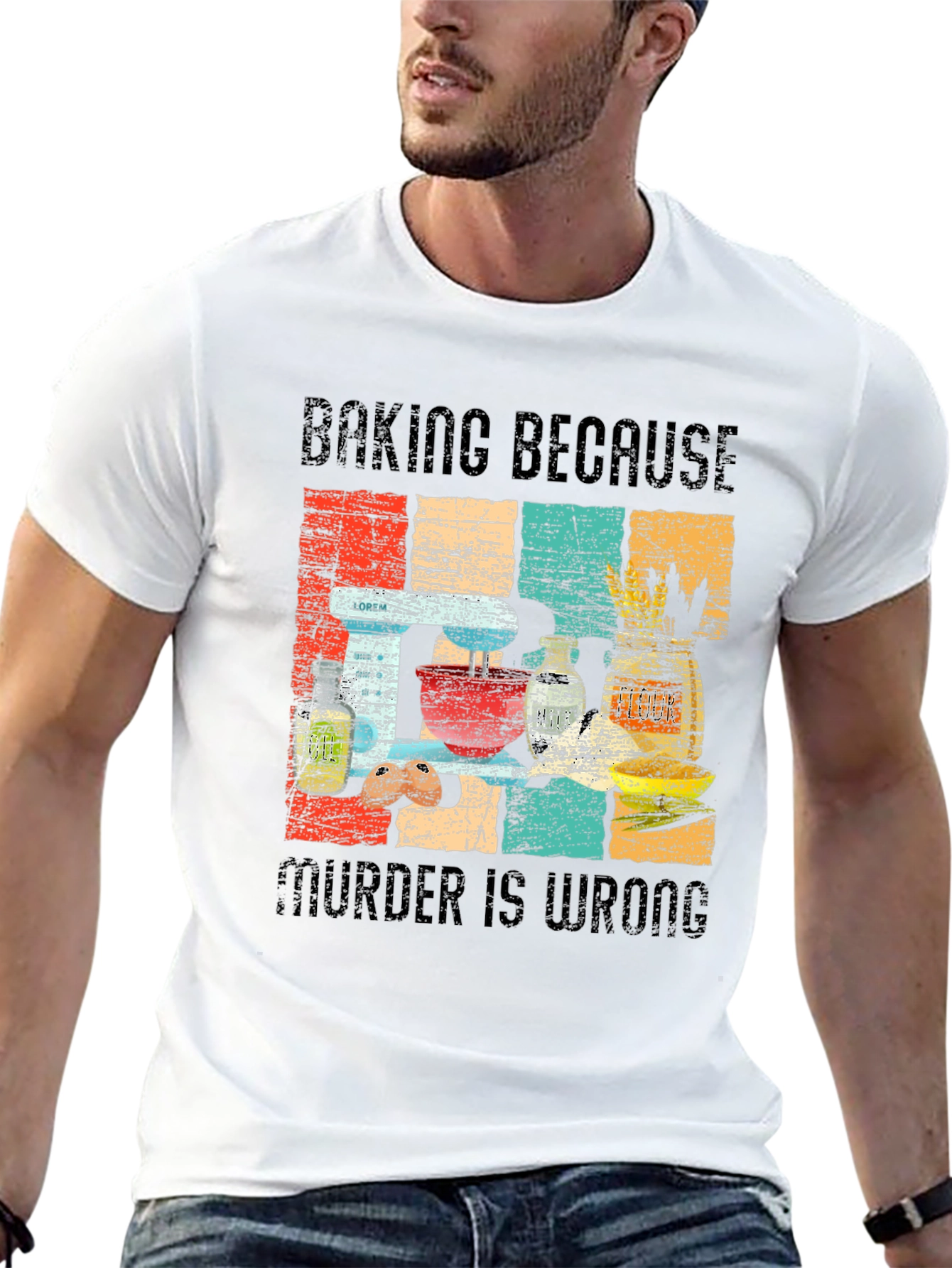 Baking Because Murder is Wrong Funny Retro T-Shirt
