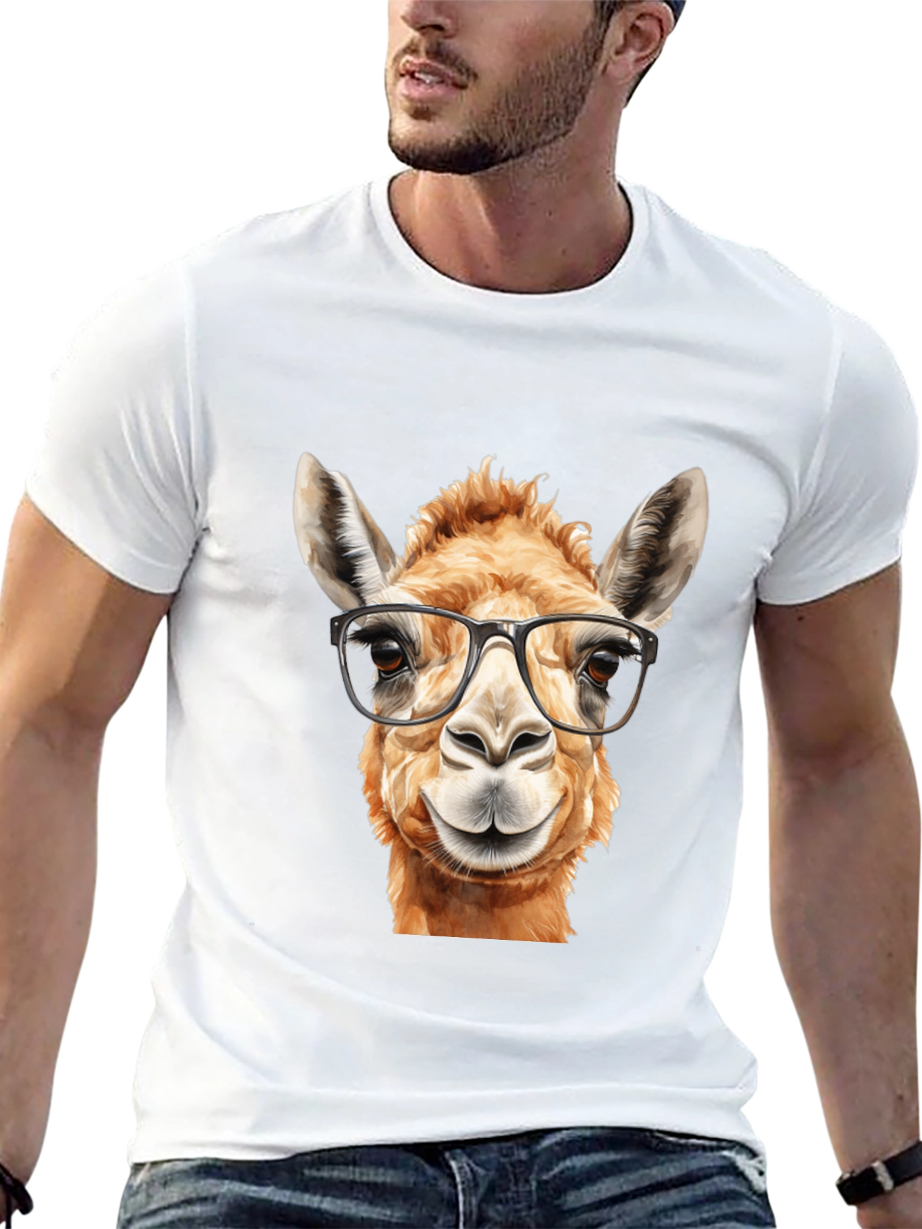Llama with Glasses Black T-Shirt