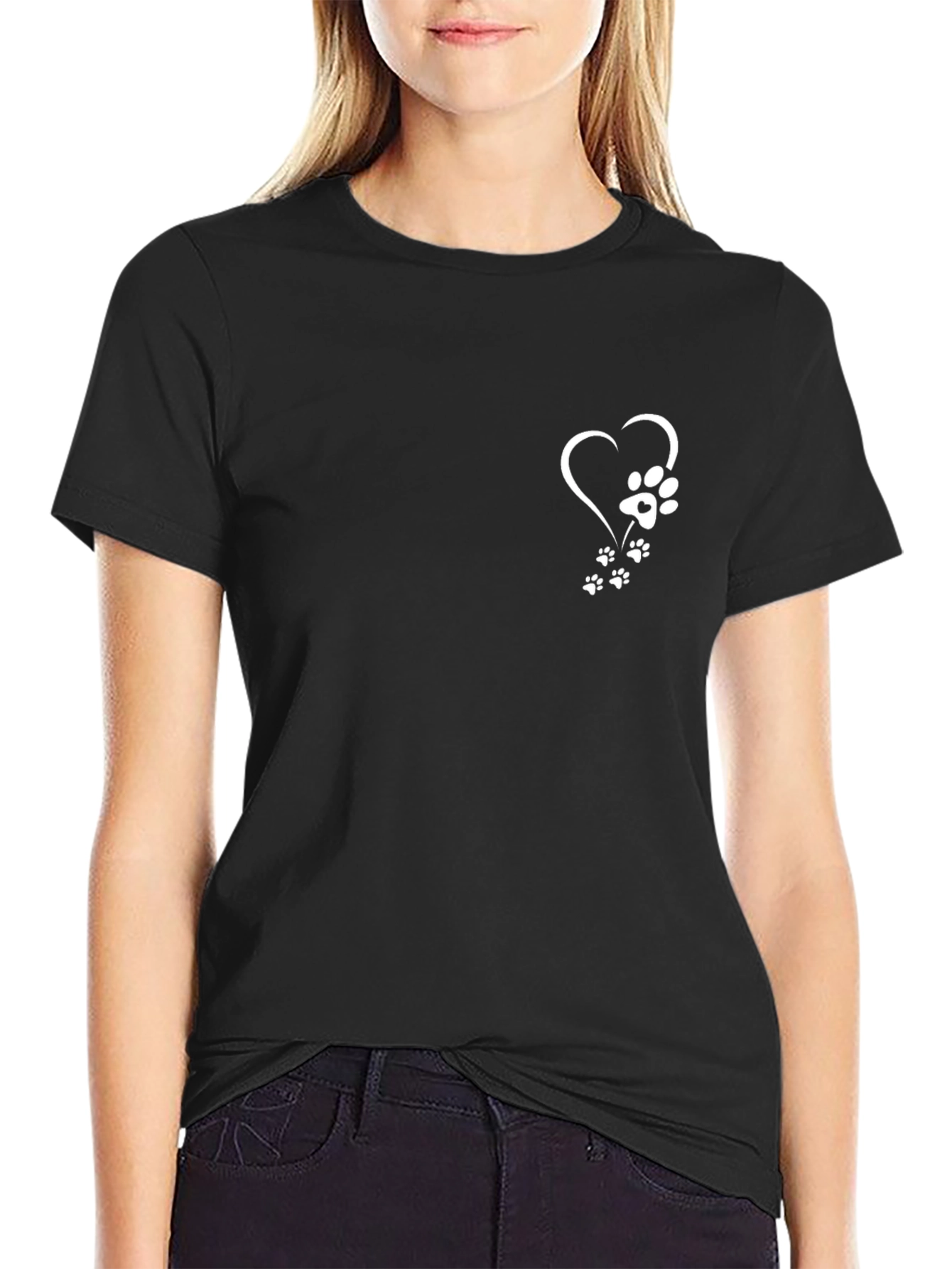 Heart Paw Print Graphic Tee - Mens Black T-Shirt