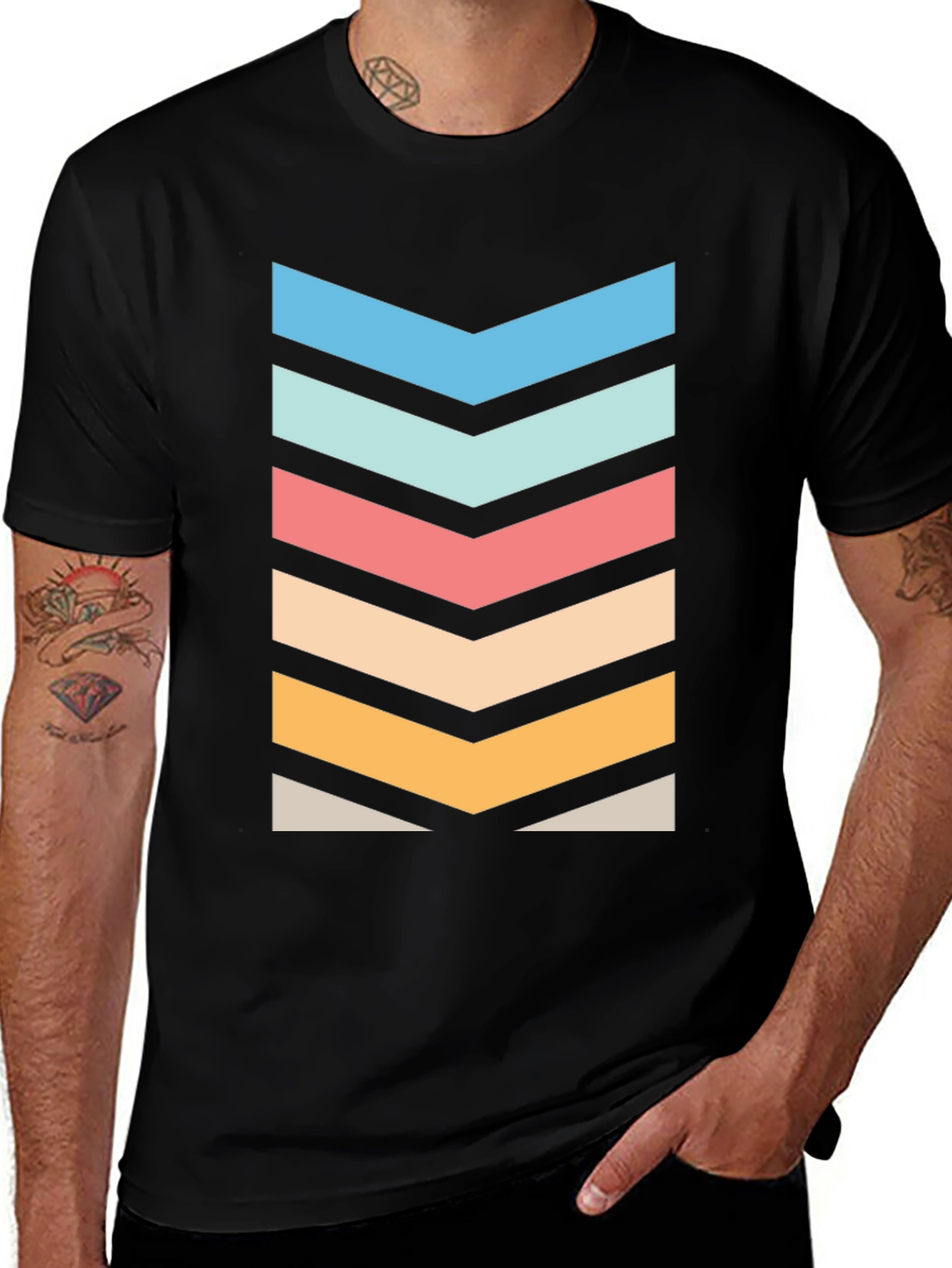 Retro Chevron Graphic Tee - Stylish Black T-Shirt