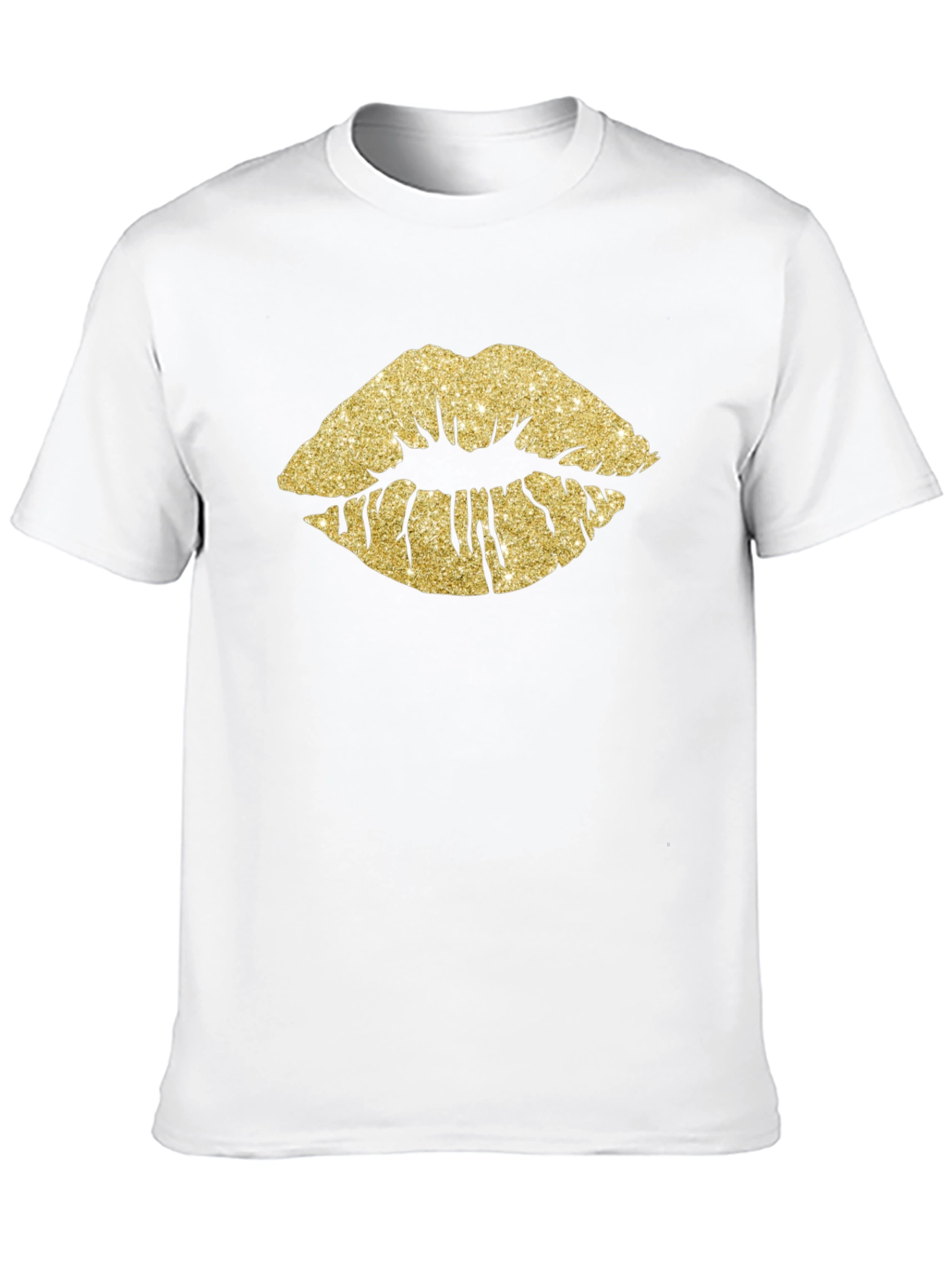 Gold Glitter Lips Graphic Tee - Stylish Black T-Shirt