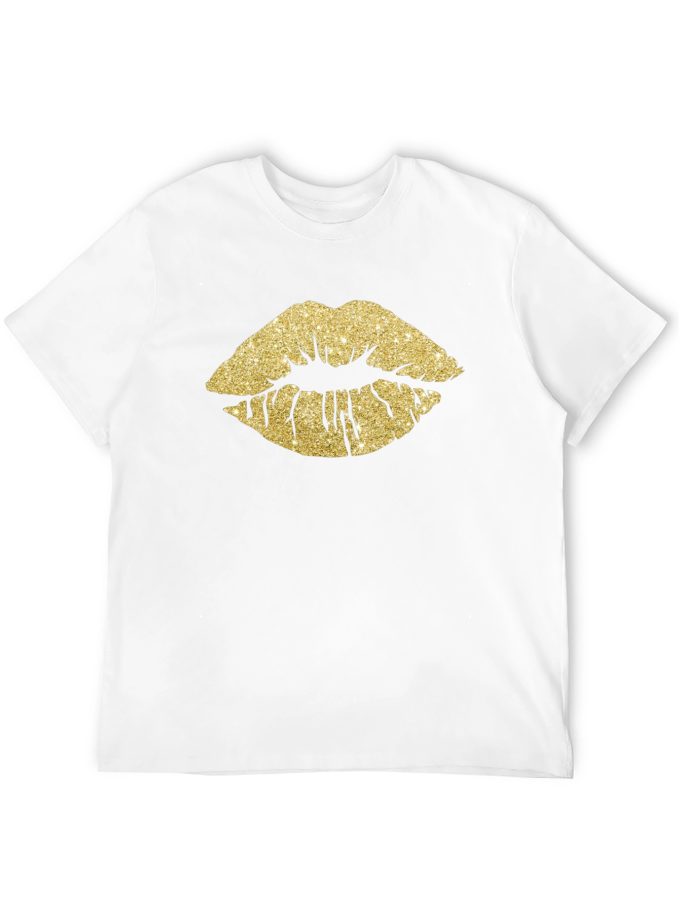 Gold Glitter Lips Graphic Tee - Stylish Black T-Shirt