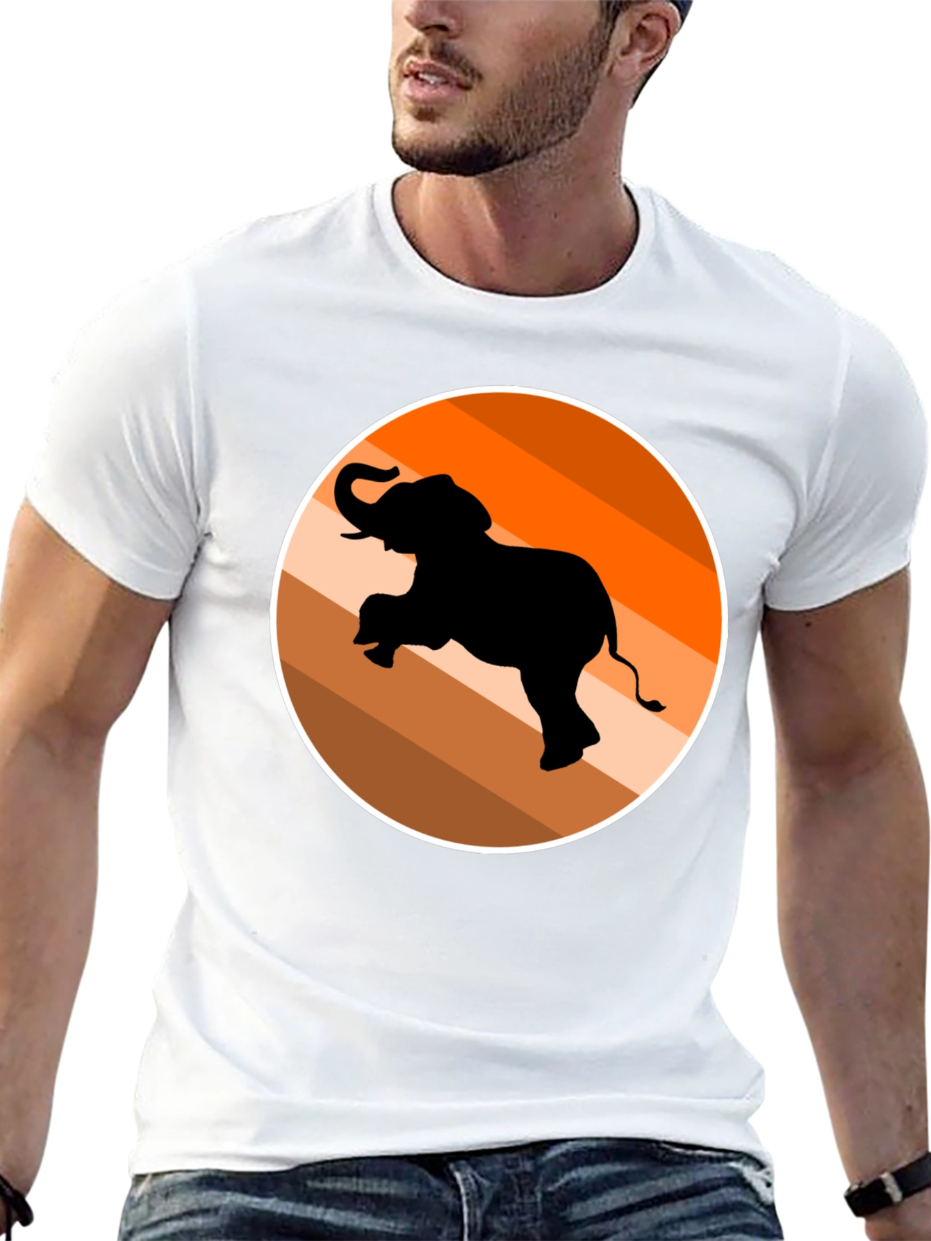 Elephant Silhouette T-Shirt - Orange Retro Design