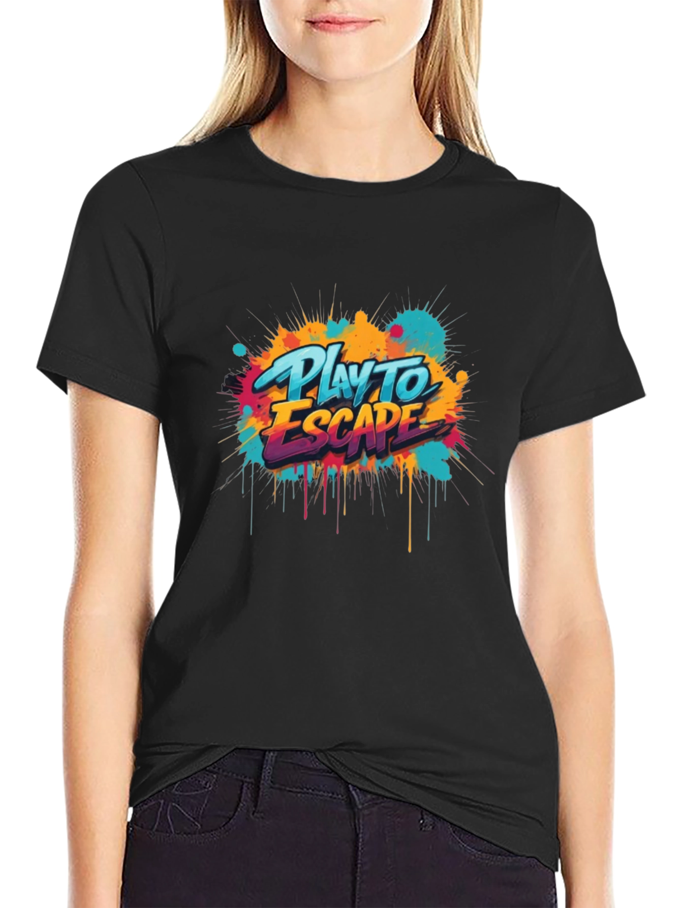 Play to Escape Graphic Tee - Black Crewneck T-Shirt