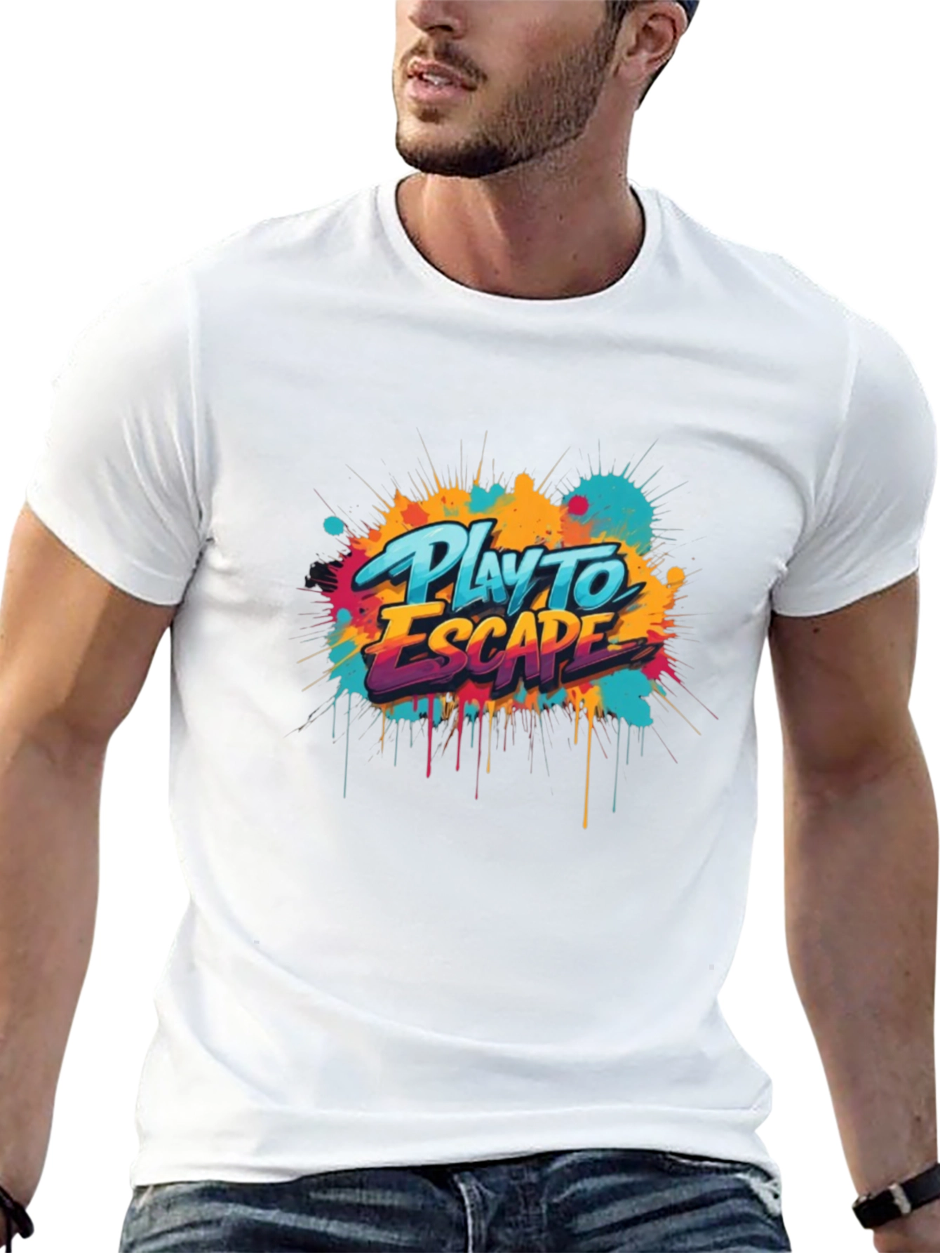 Play to Escape Graphic Tee - Black Crewneck T-Shirt