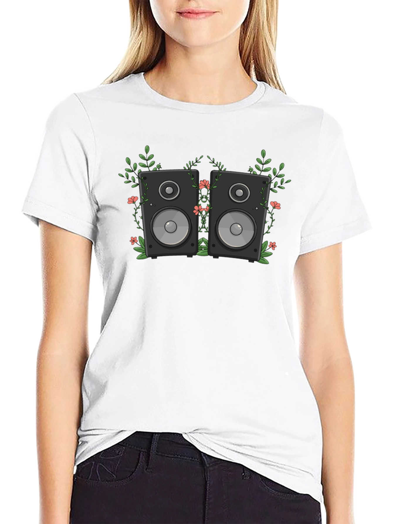 Floral Speakers Graphic Black T-Shirt