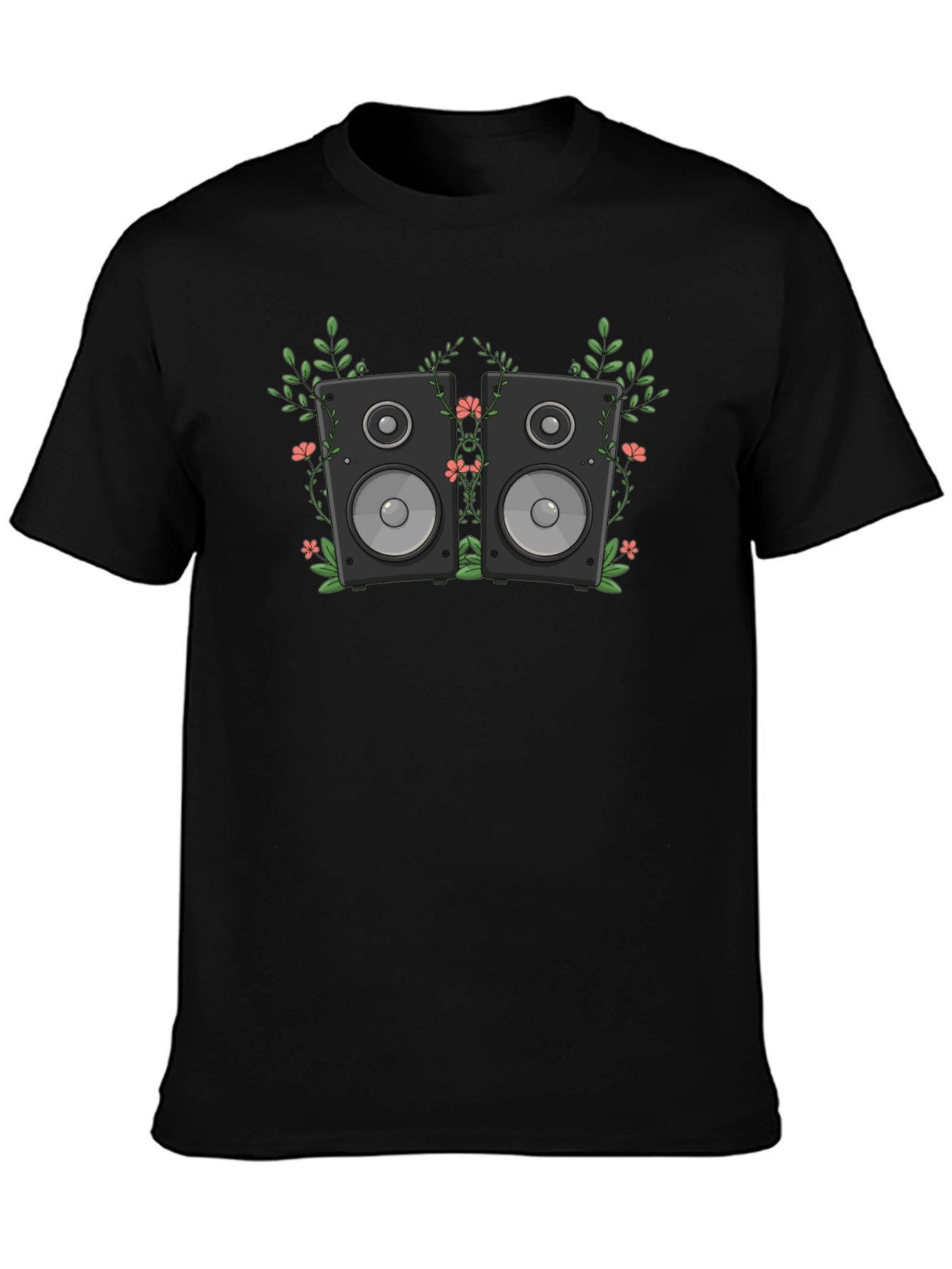 Floral Speakers Graphic Black T-Shirt