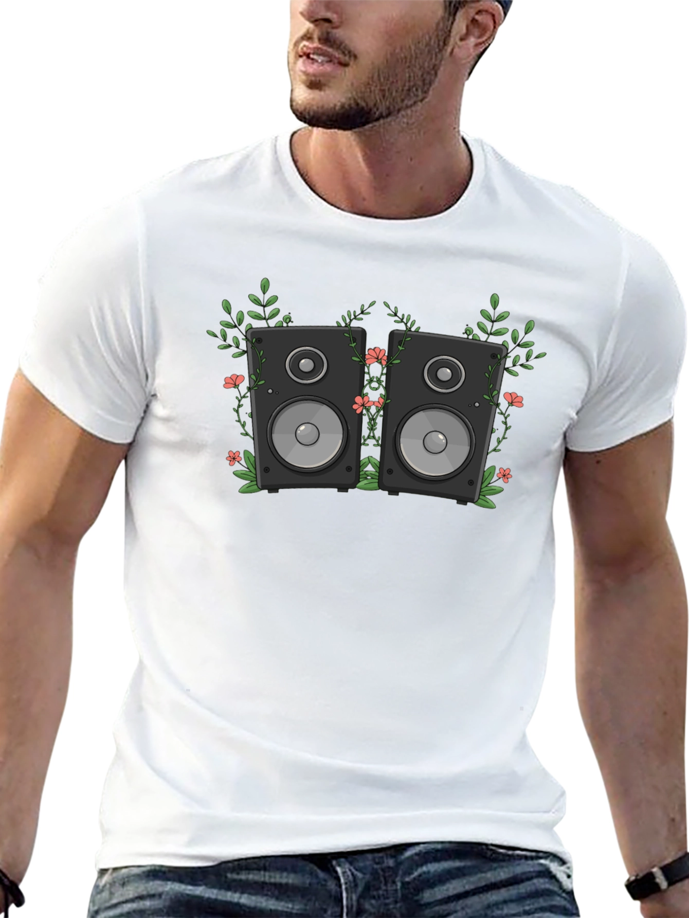 Floral Speakers Graphic Black T-Shirt