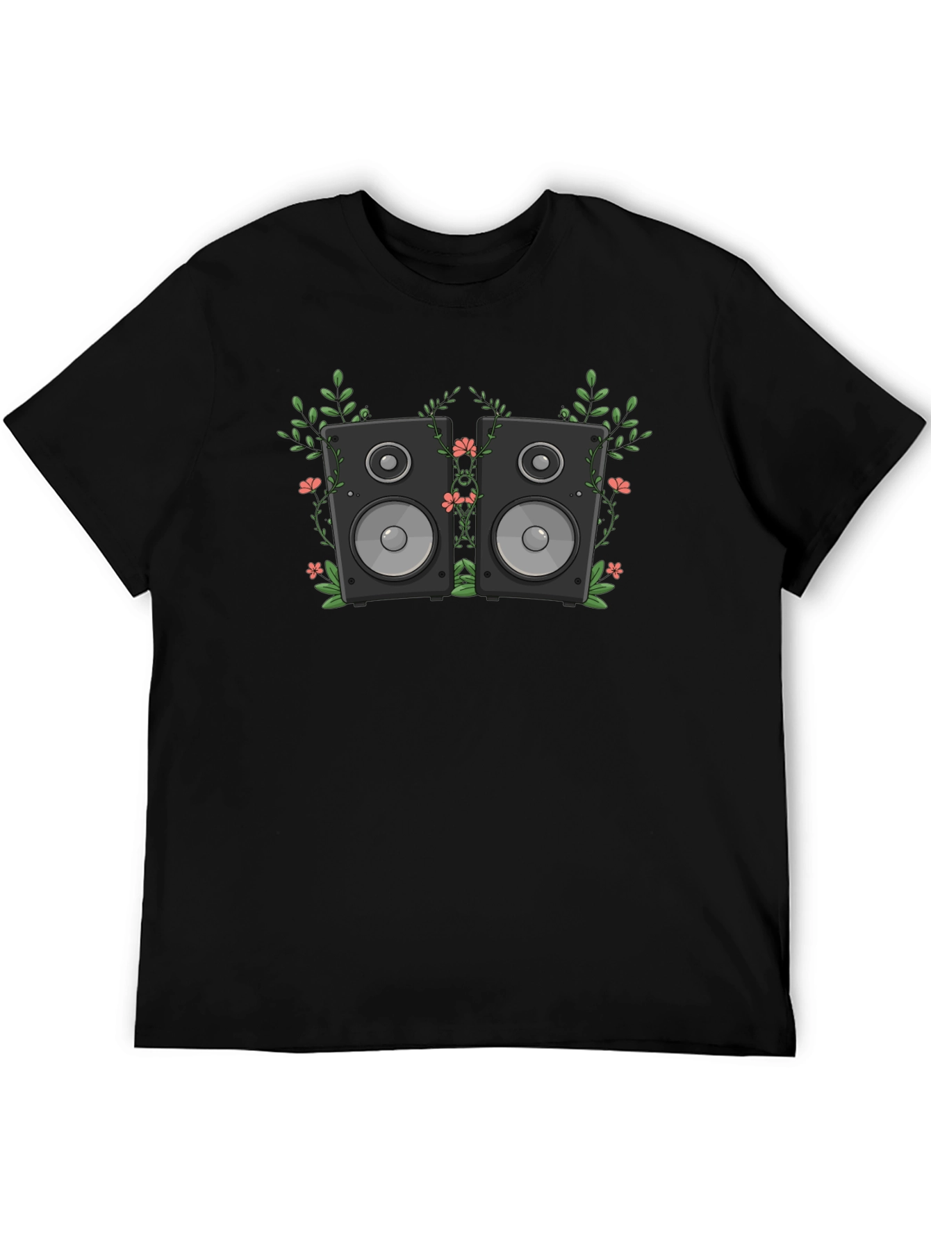 Floral Speakers Graphic Black T-Shirt
