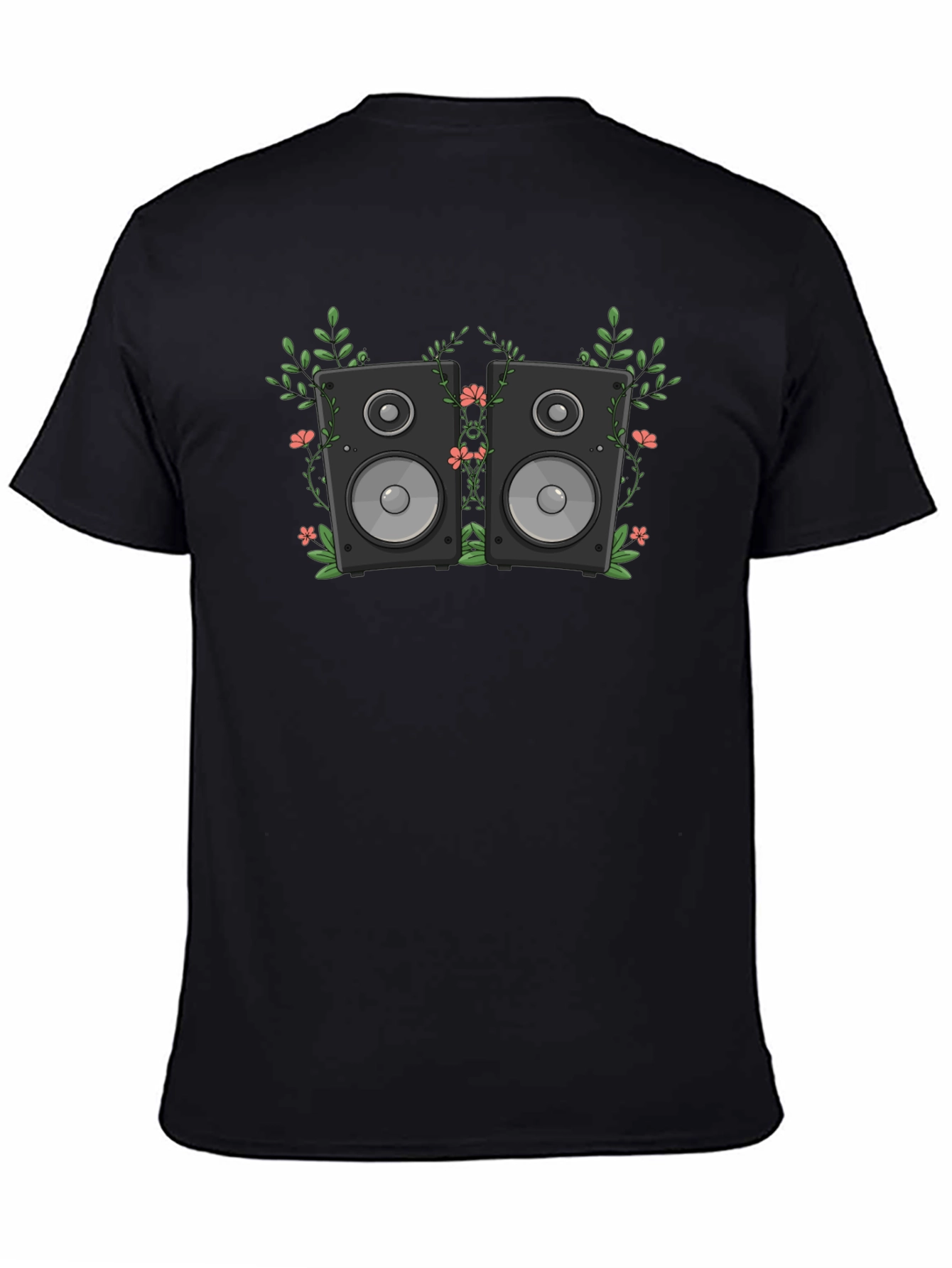 Floral Speakers Graphic Black T-Shirt