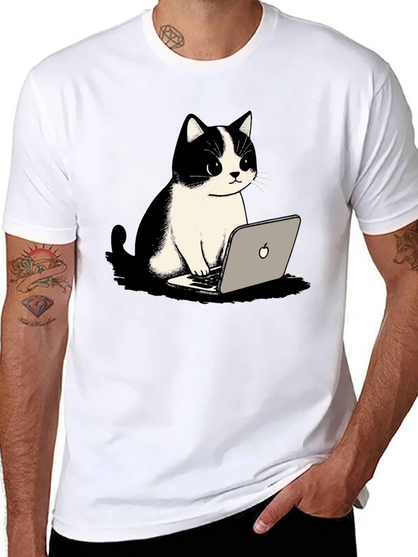 Cat on Laptop Graphic T-Shirt - Cool & Quirky