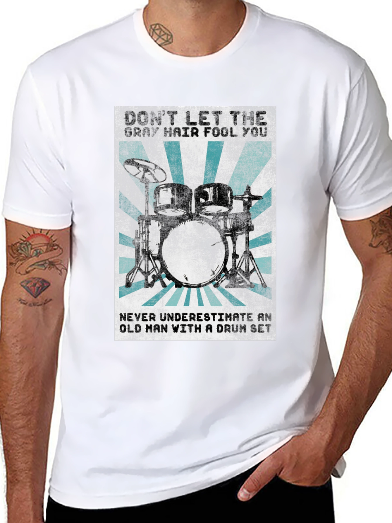 Drum Set T-Shirt: Gray Hair Fool You Tee
