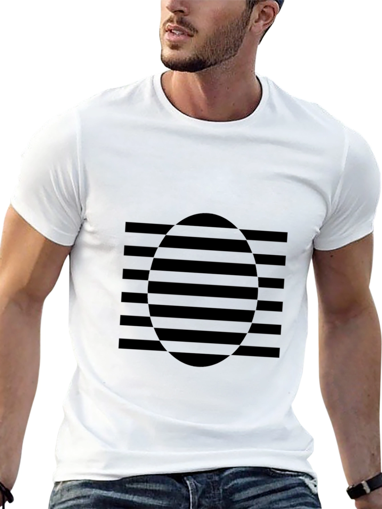 Modern Graphic Tee - Black Striped Oval Design