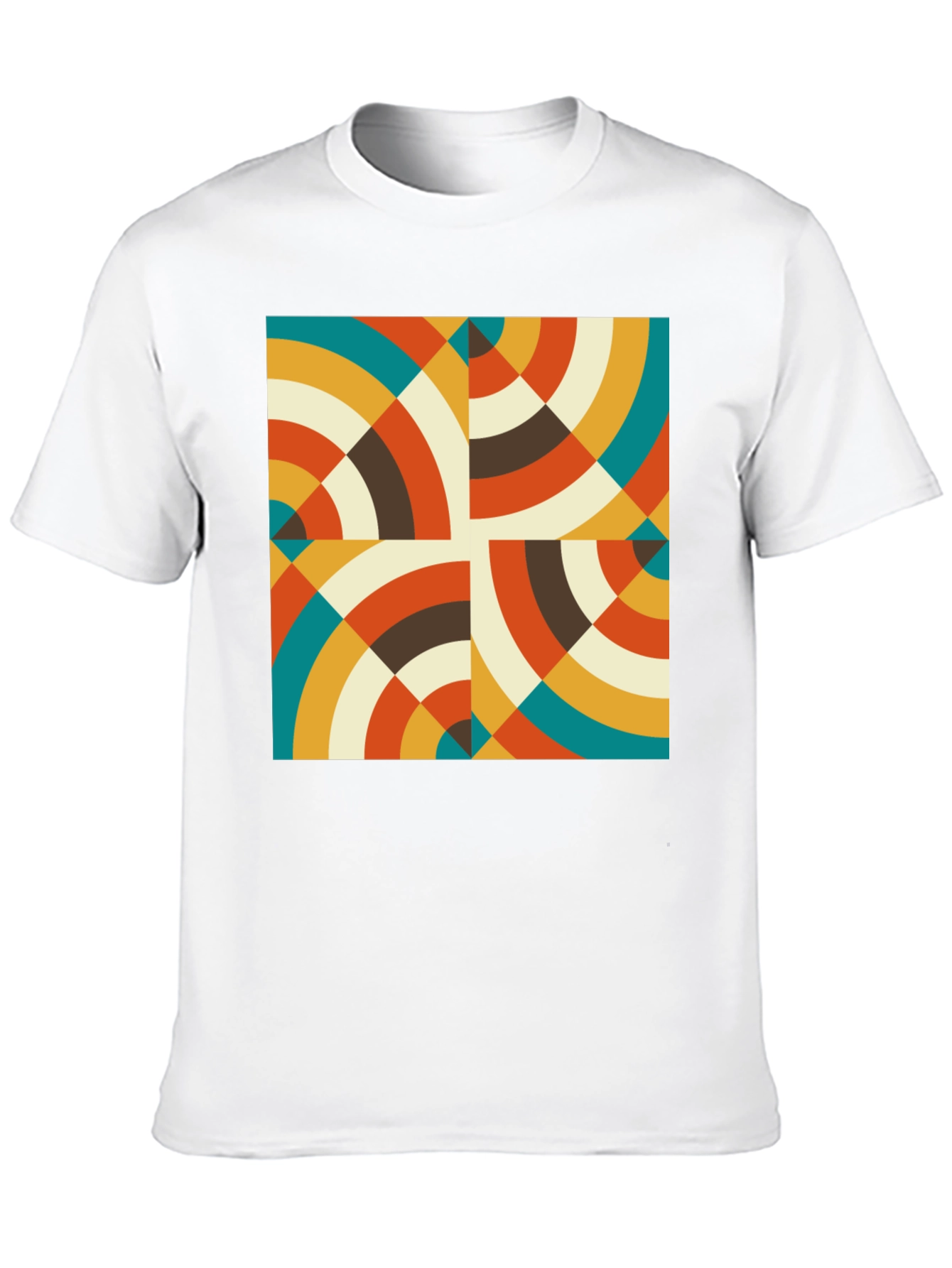 Retro Geometric Circle Pattern Black T-Shirt