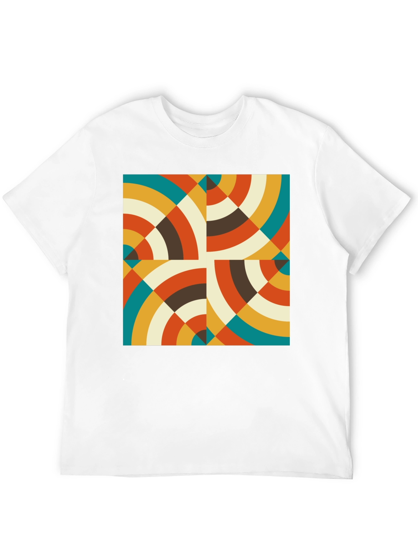 Retro Geometric Circle Pattern Black T-Shirt