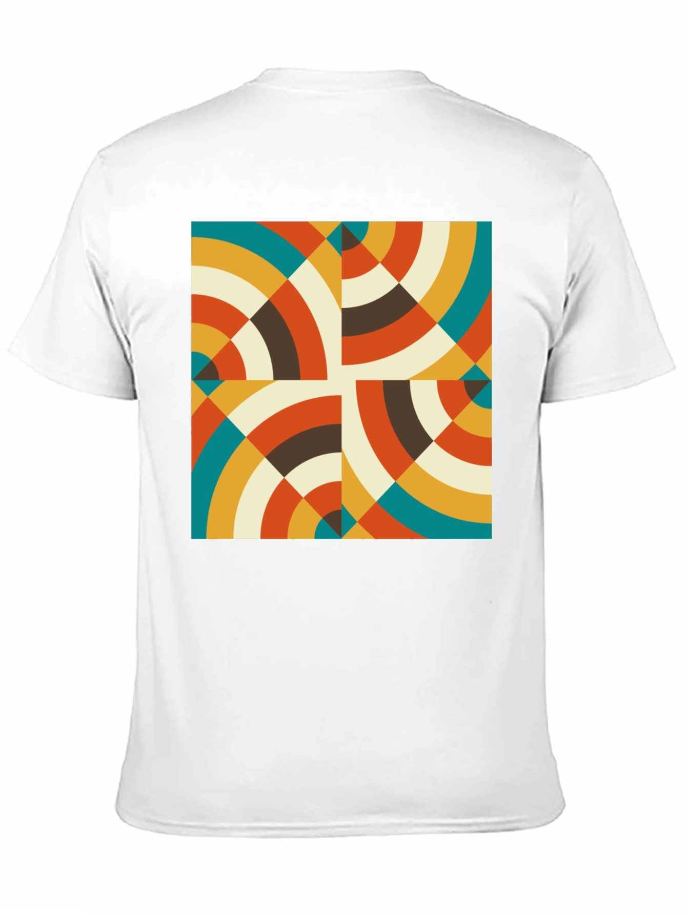 Retro Geometric Circle Pattern Black T-Shirt