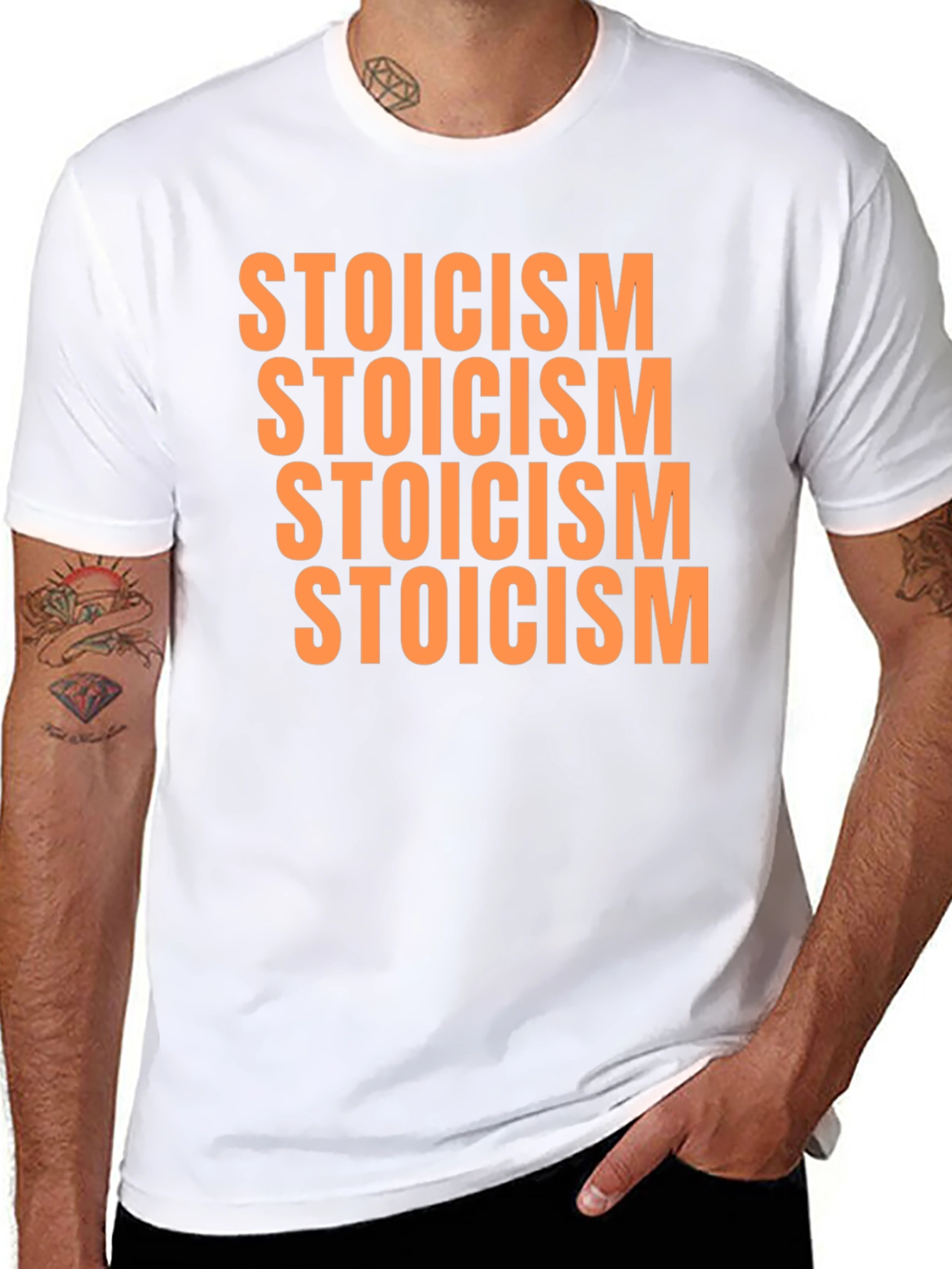 Stoicism T-Shirt - Black Repeated Text Design