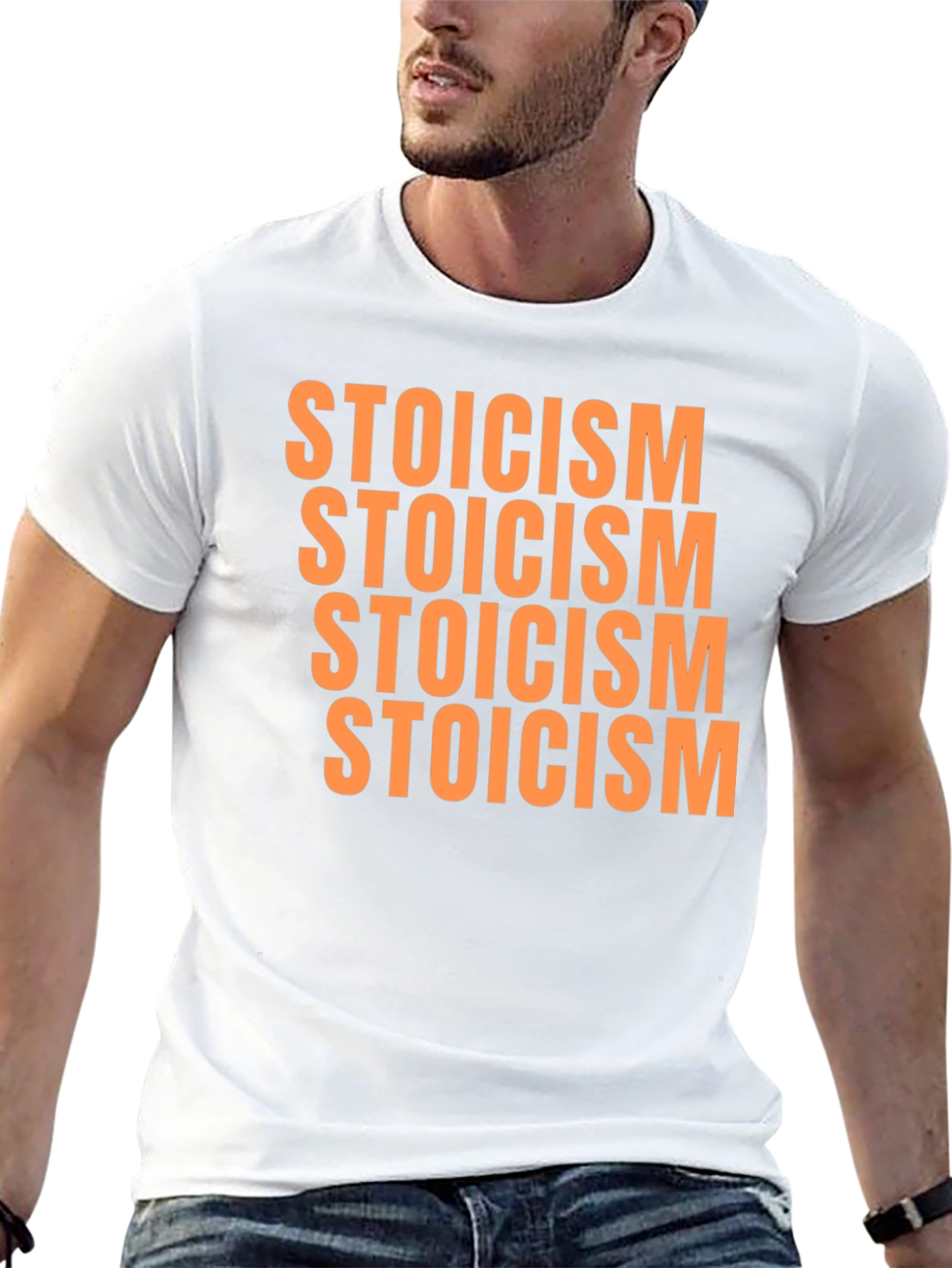 Stoicism T-Shirt - Black Repeated Text Design
