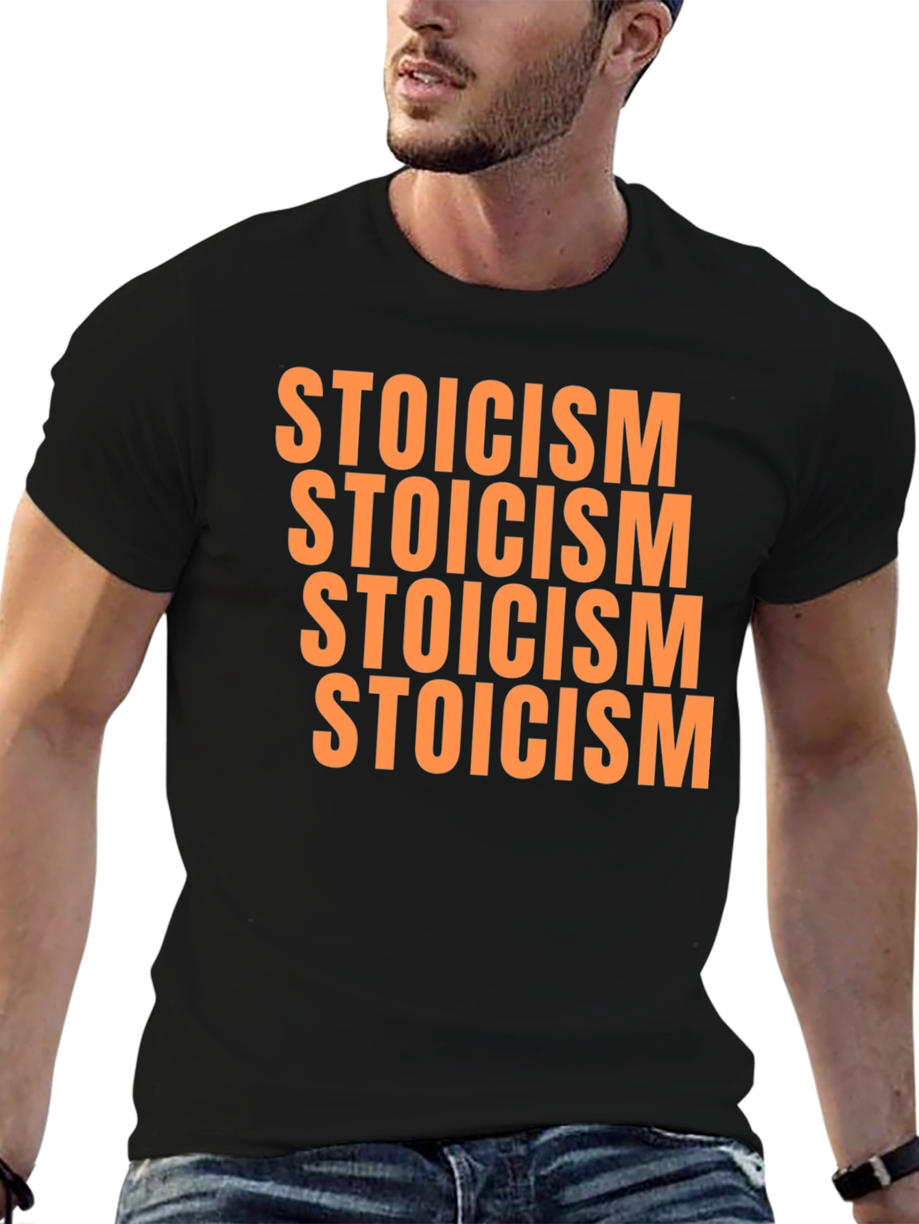 Stoicism T-Shirt - Black Repeated Text Design
