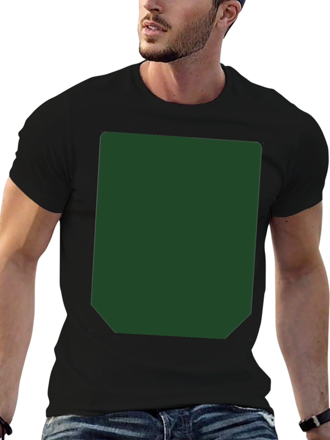 Black Short Sleeve T-Shirt with Green Rectangle