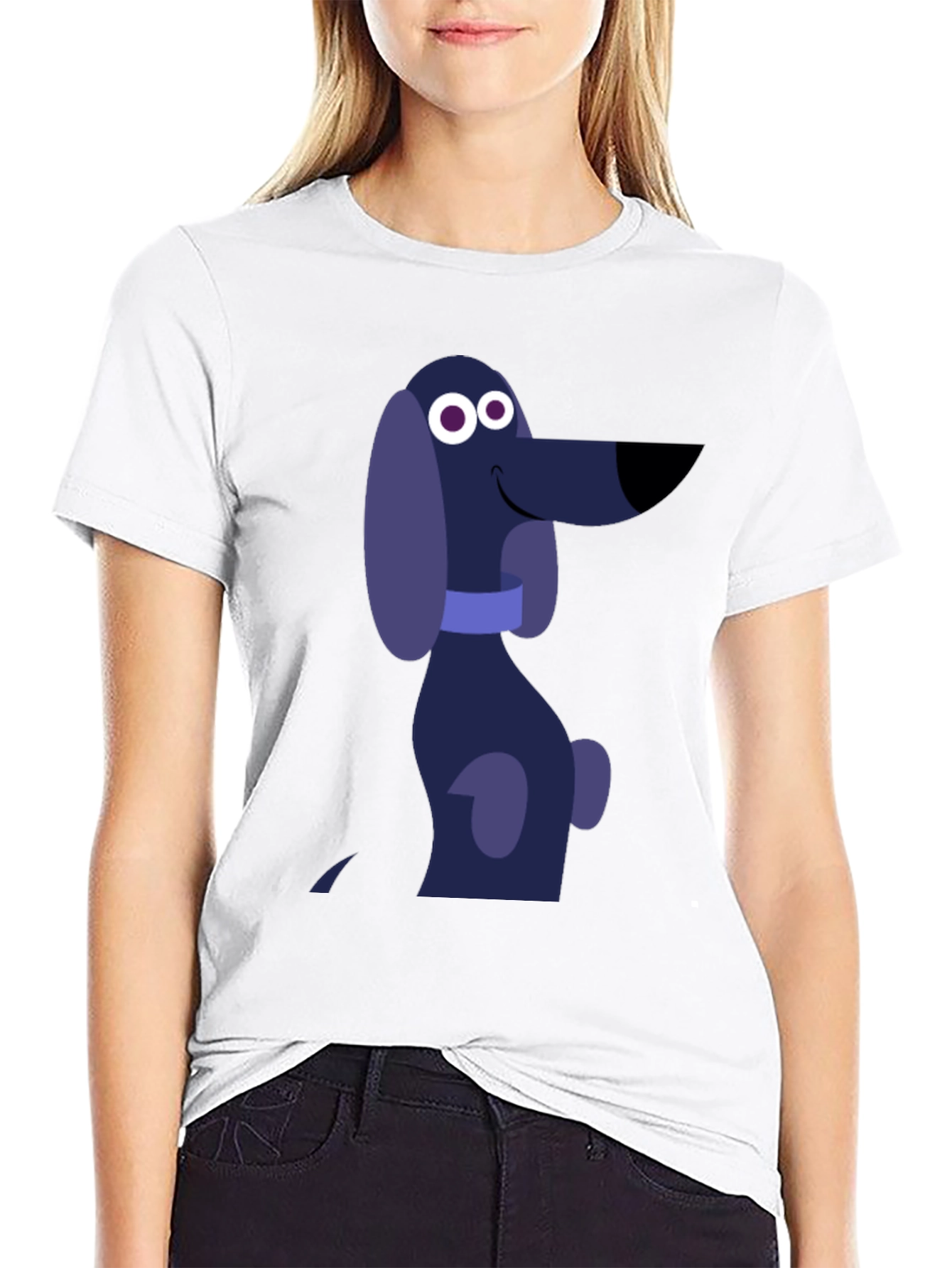 Cartoon Dog Graphic T-Shirt - Black Cotton Tee