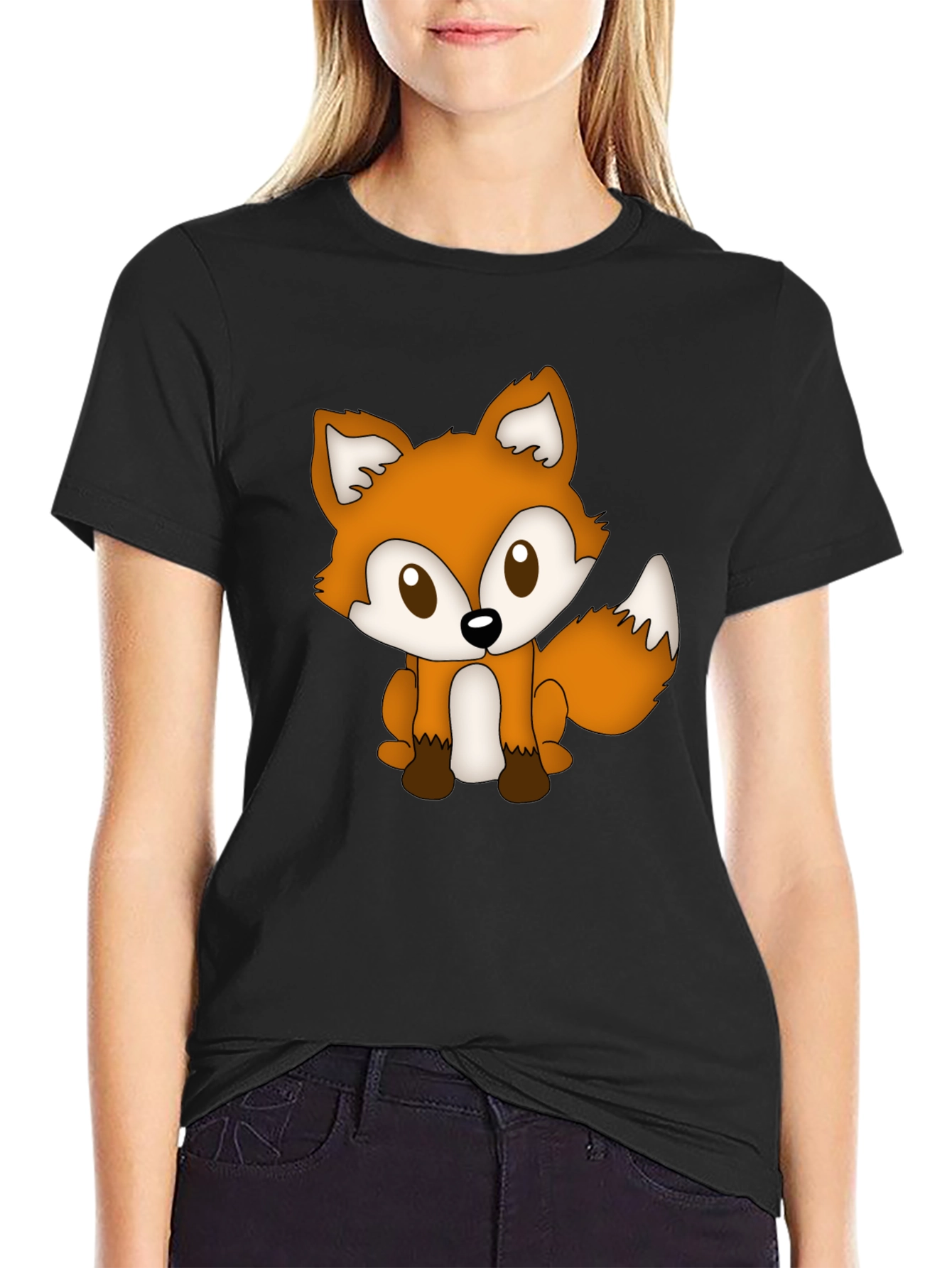 Cute Fox Graphic Tee - Soft Black T-Shirt
