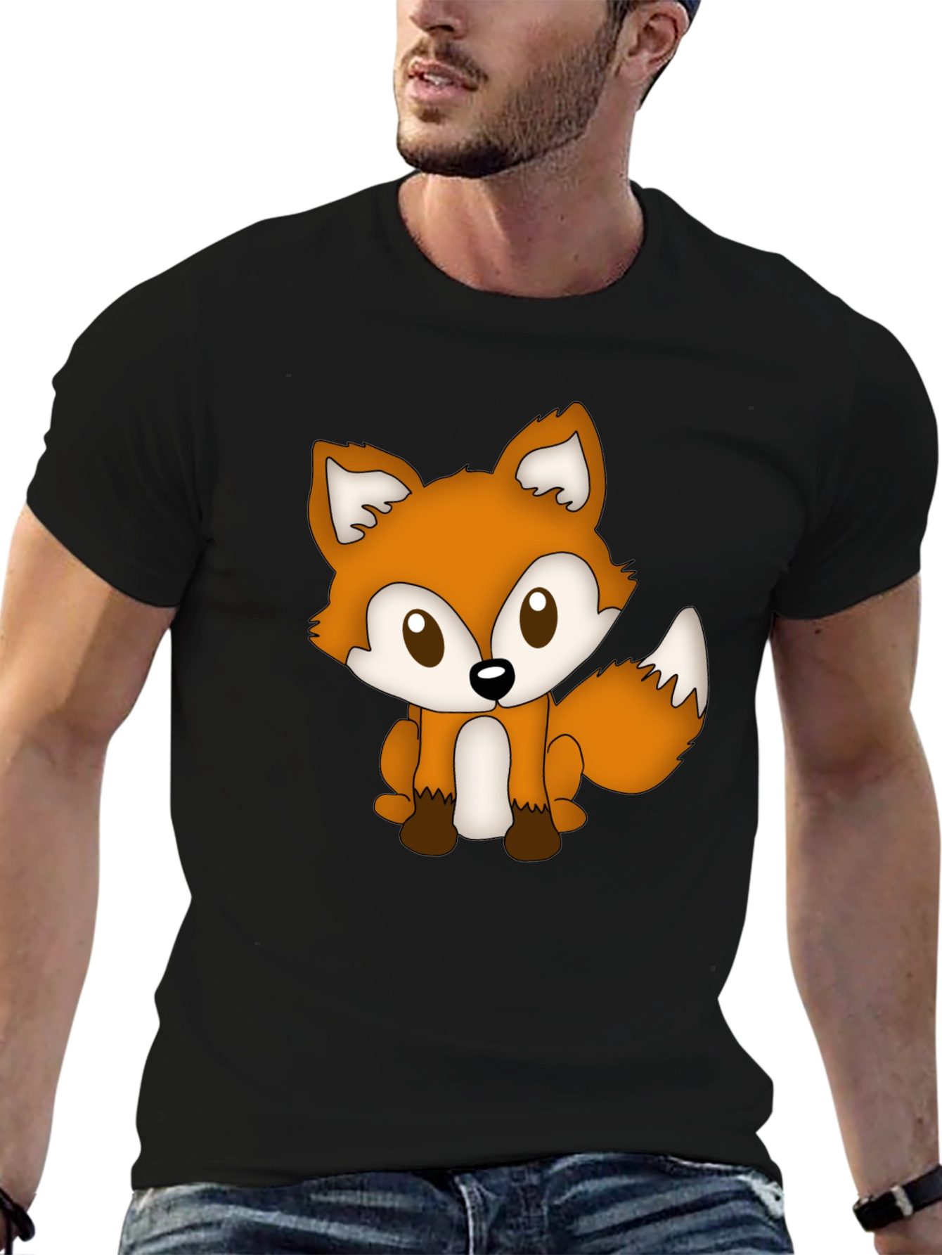 Cute Fox Graphic Tee - Soft Black T-Shirt