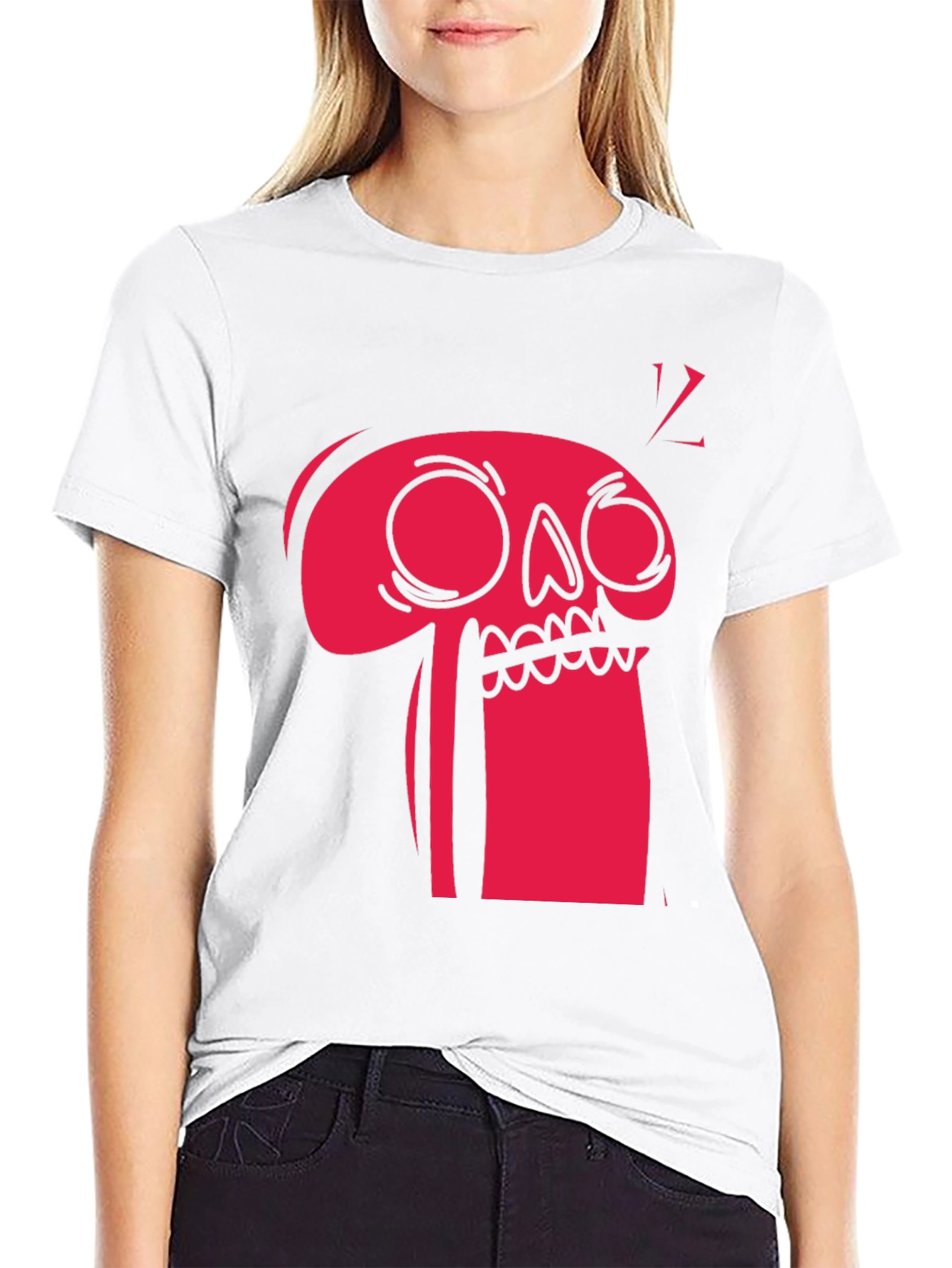 Bold Graphic Tee - Red Cartoon Skull on Black