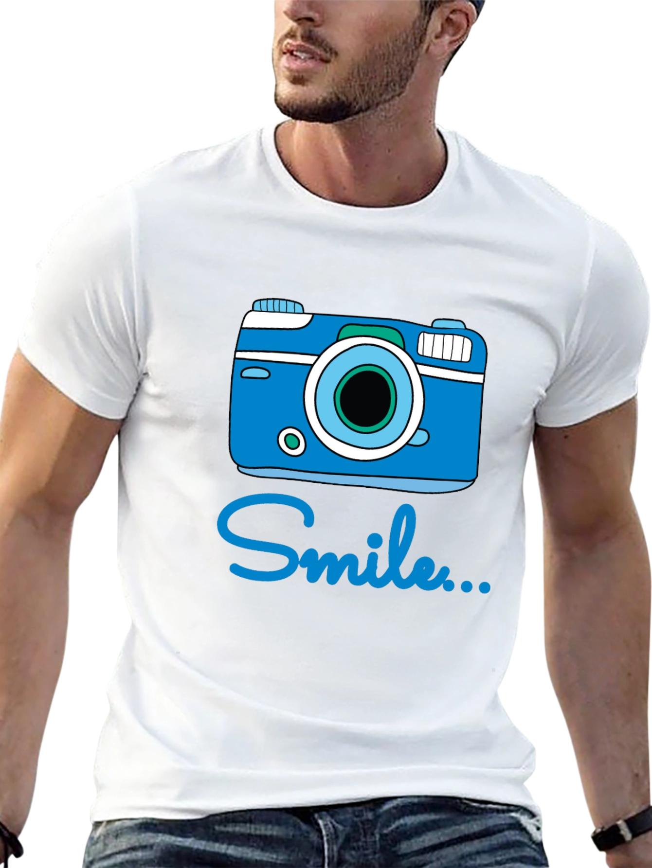 Smile Camera Graphic T-Shirt - Black Cotton Tee
