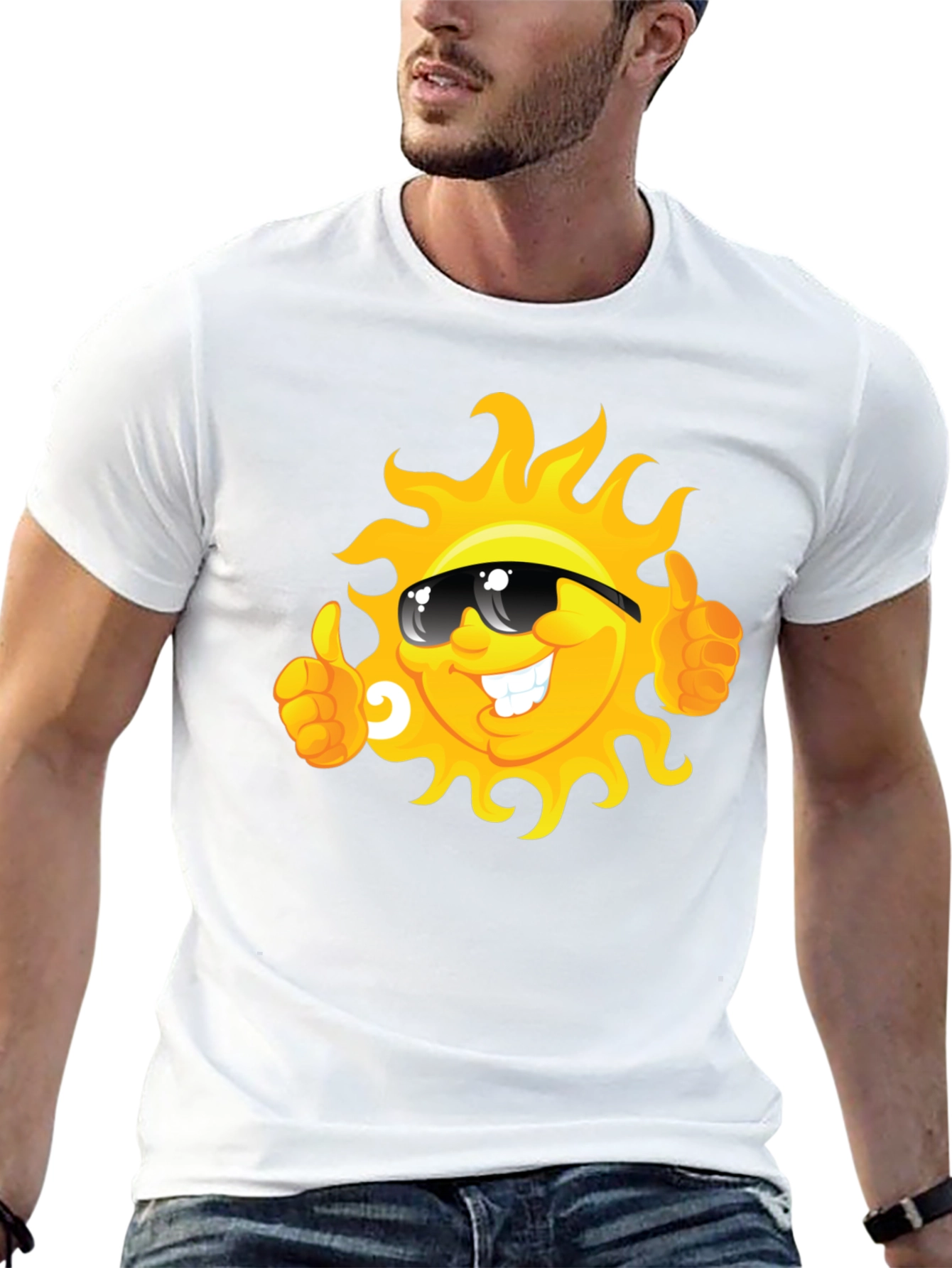 Smiling Sun Cartoon Graphic T-Shirt