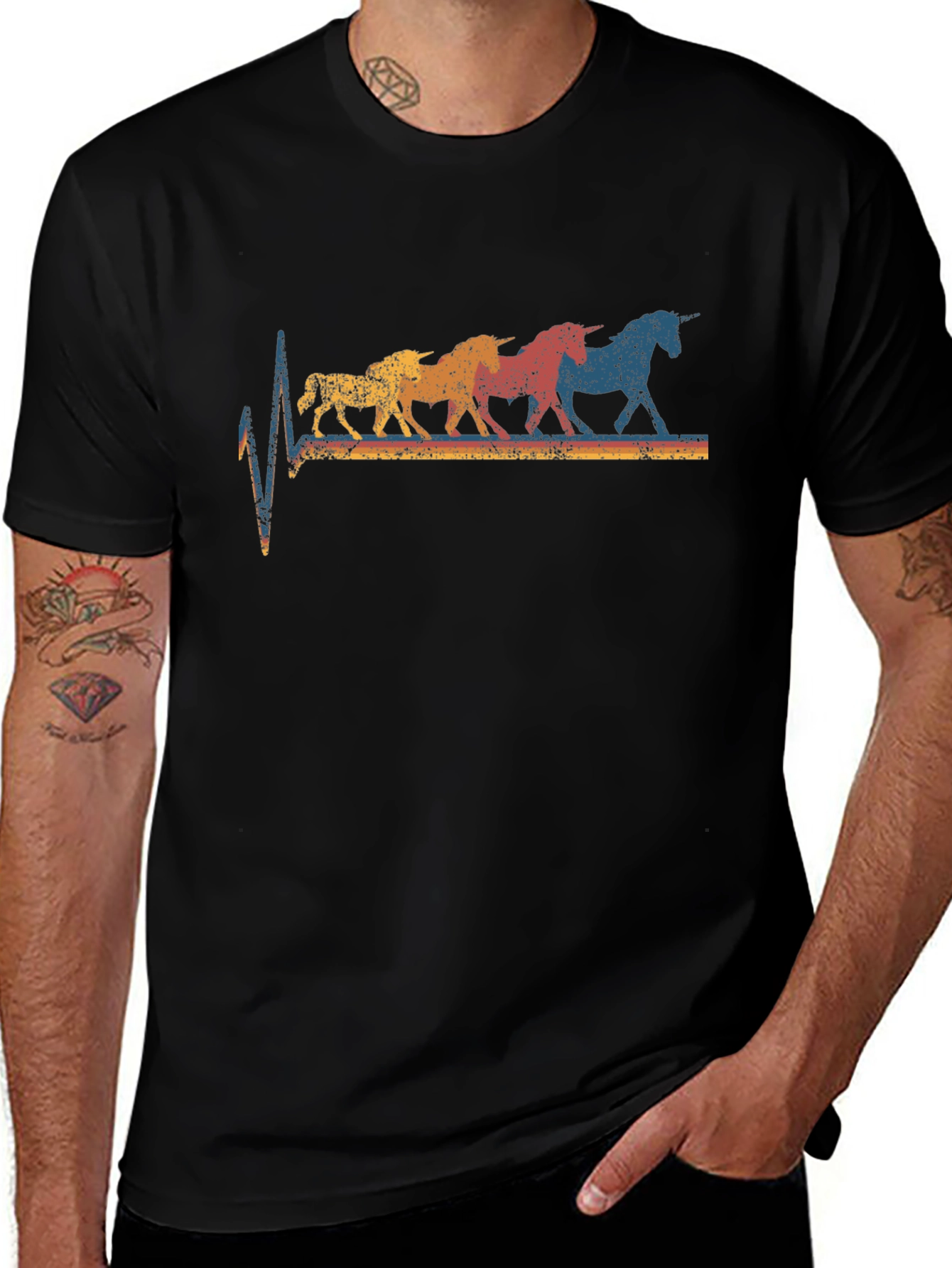 Retro Unicorn Heartbeat Graphic Tee