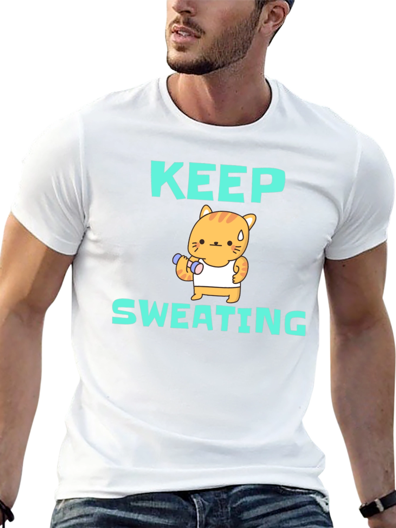 Keep Sweating T-Shirt - Workout Cat Graphic Tee