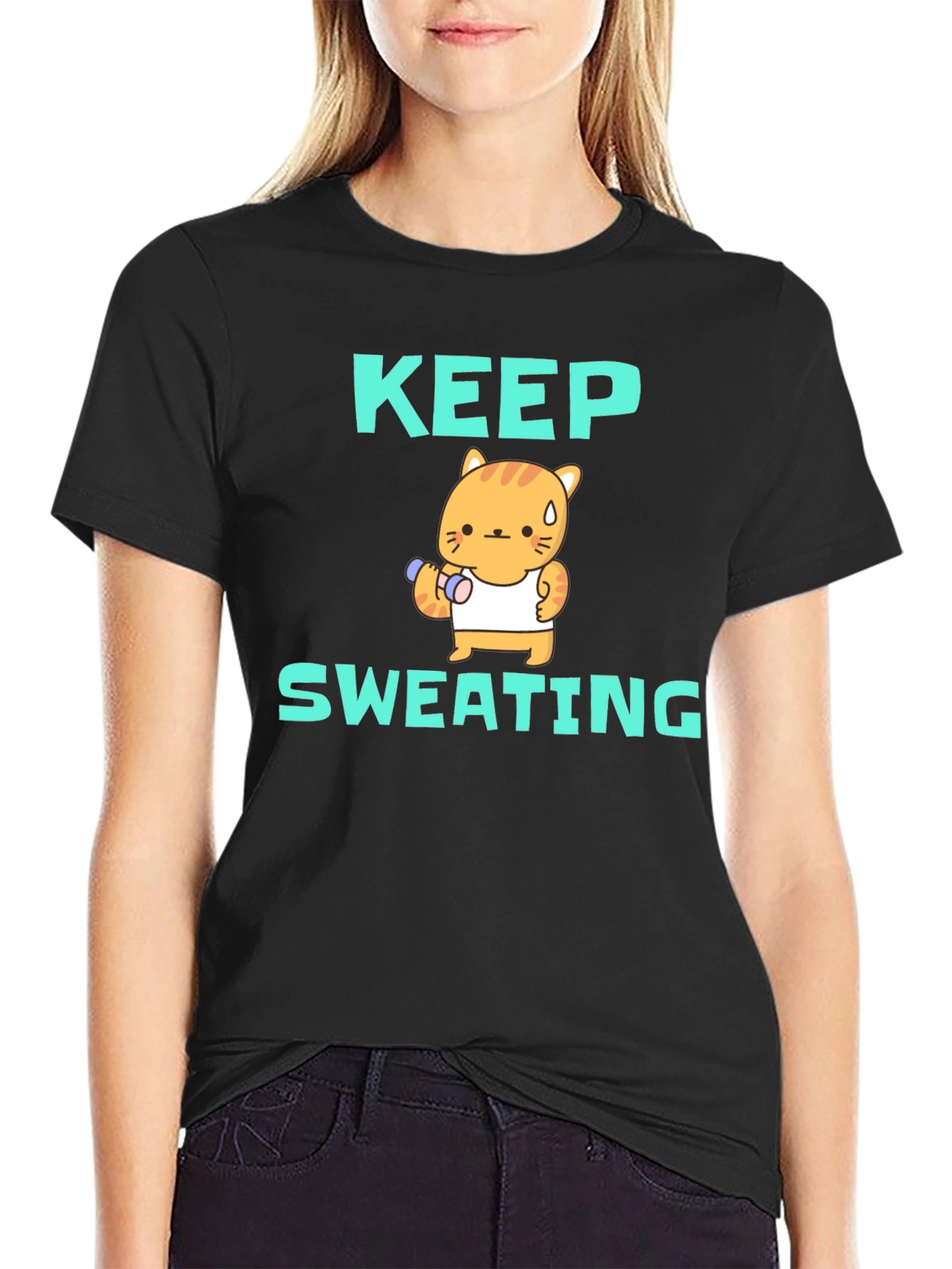 Keep Sweating T-Shirt - Workout Cat Graphic Tee