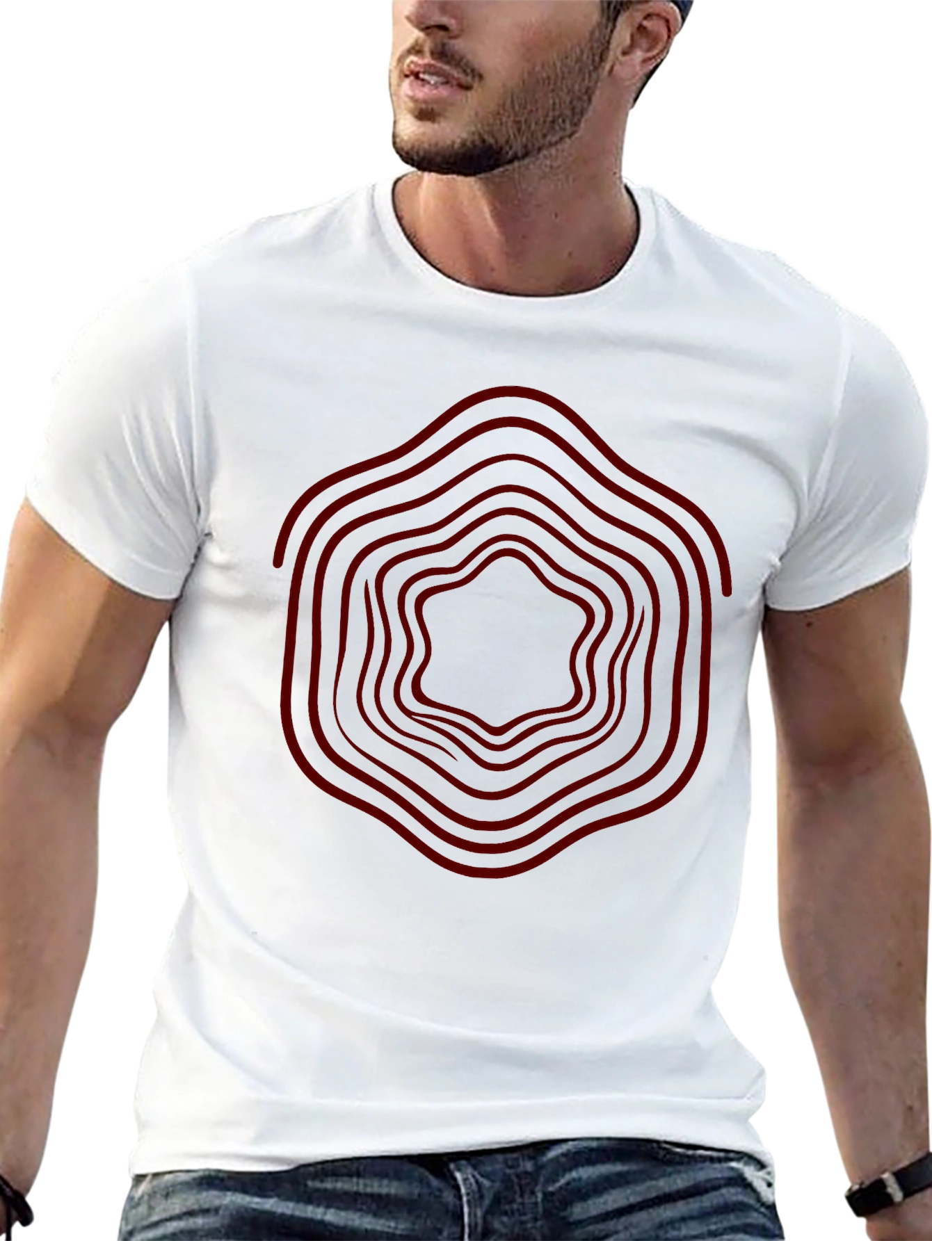 Geometric Red Wave Design Black T-Shirt