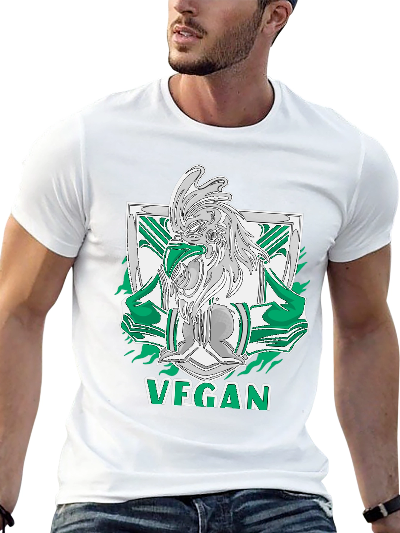 Vegan Rooster Graphic Tee - Black