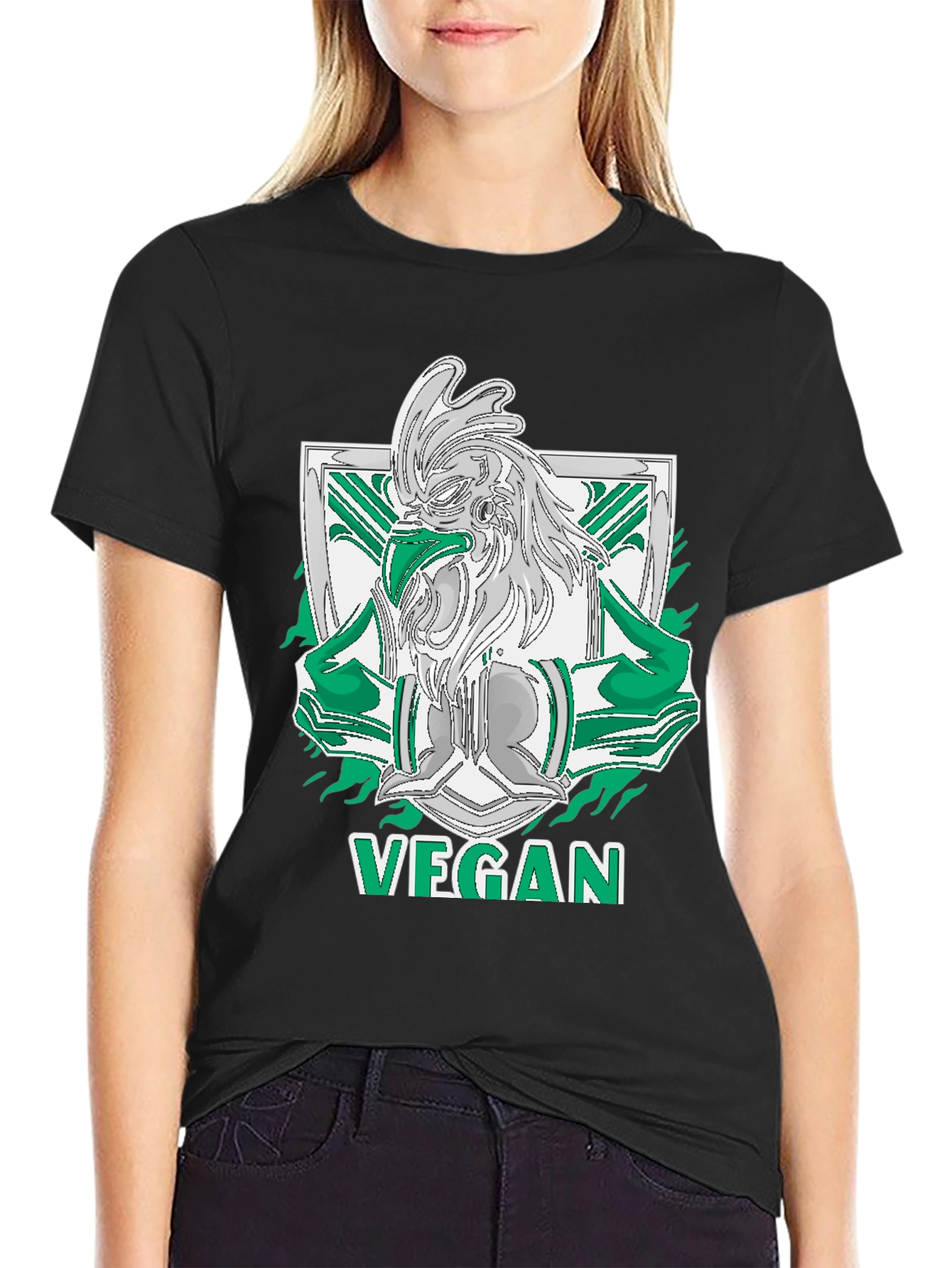 Vegan Rooster Graphic Tee - Black