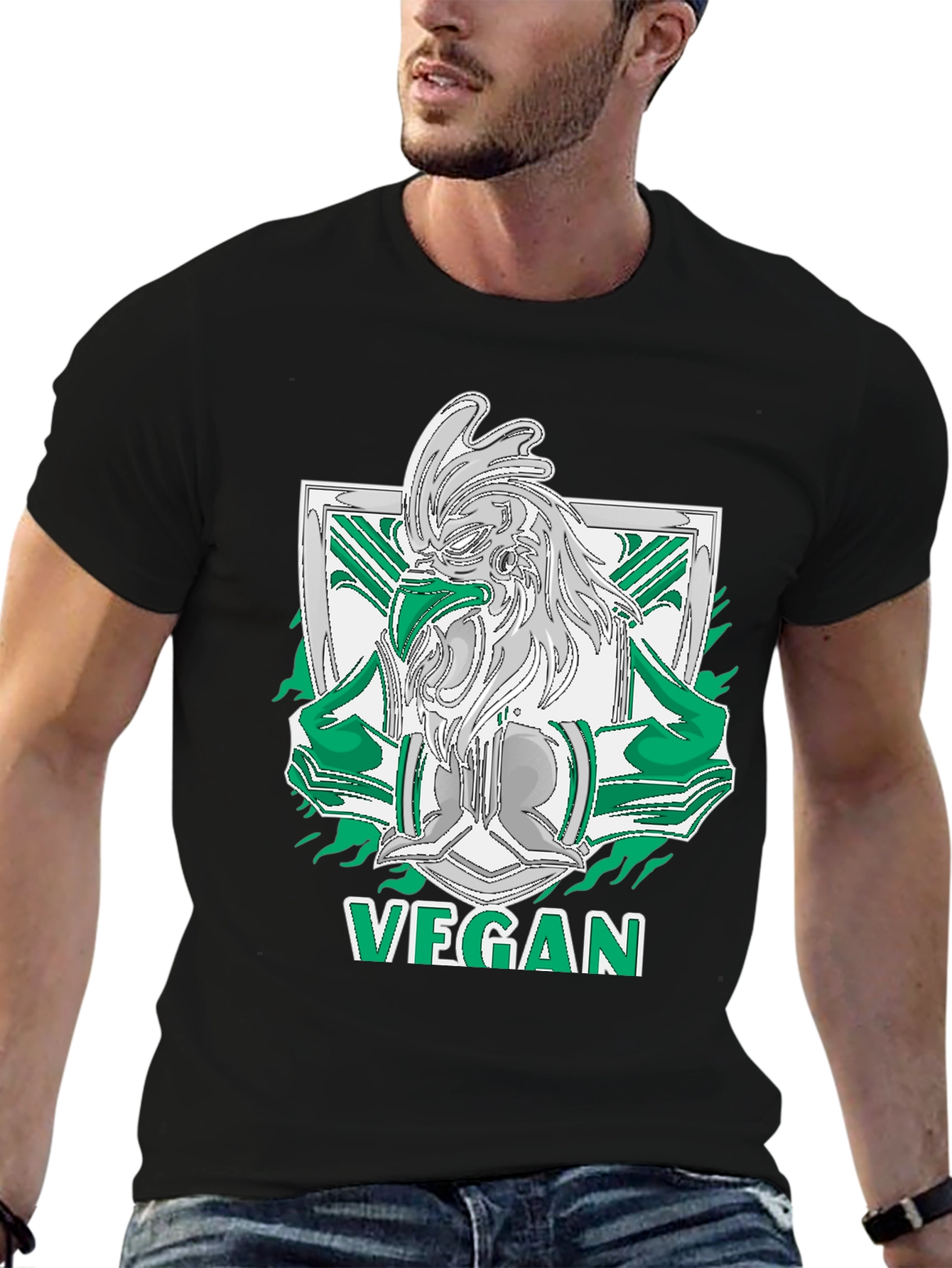 Vegan Rooster Graphic Tee - Black