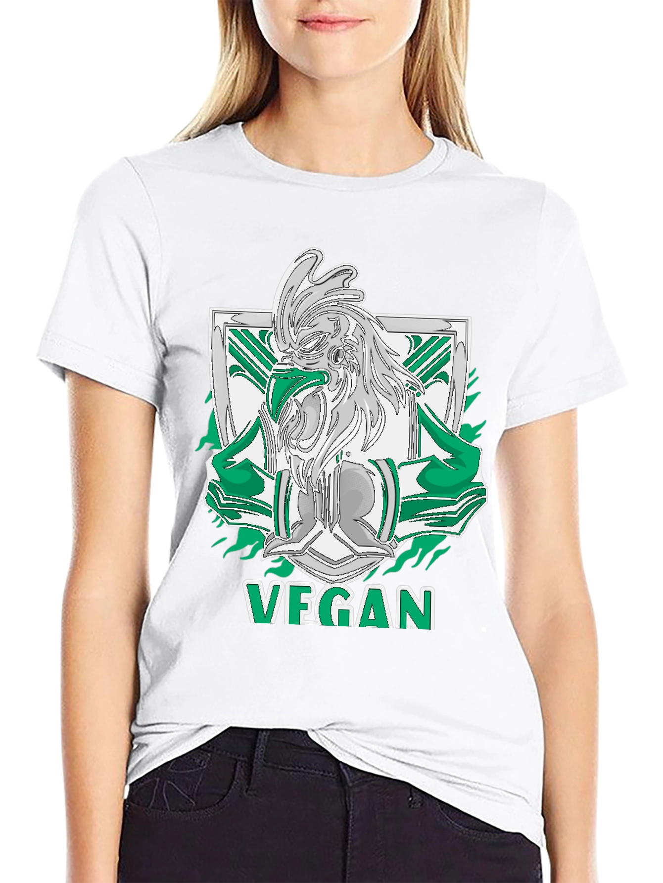 Vegan Rooster Graphic Tee - Black