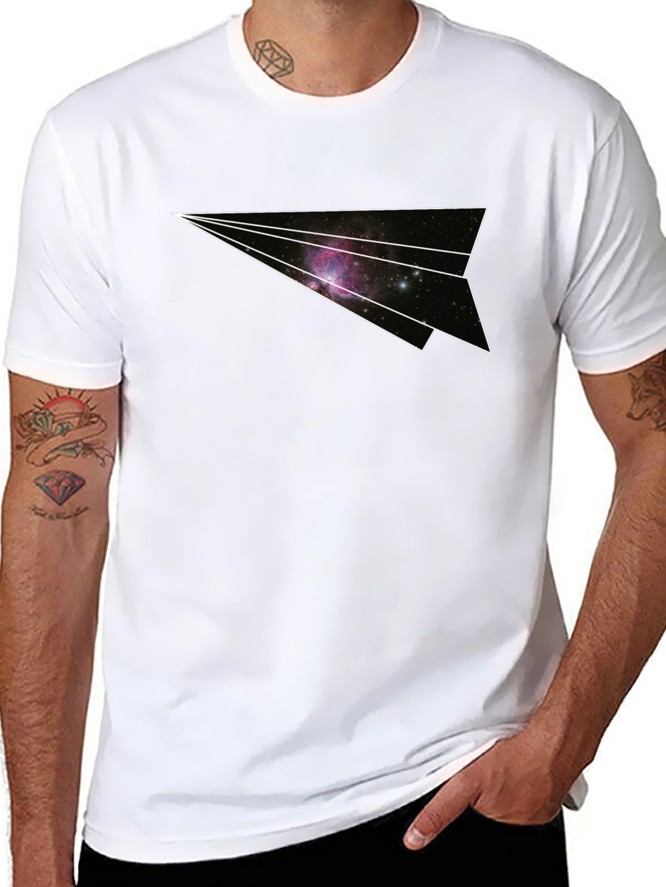 Galaxy Paper Airplane Graphic Tee - Black