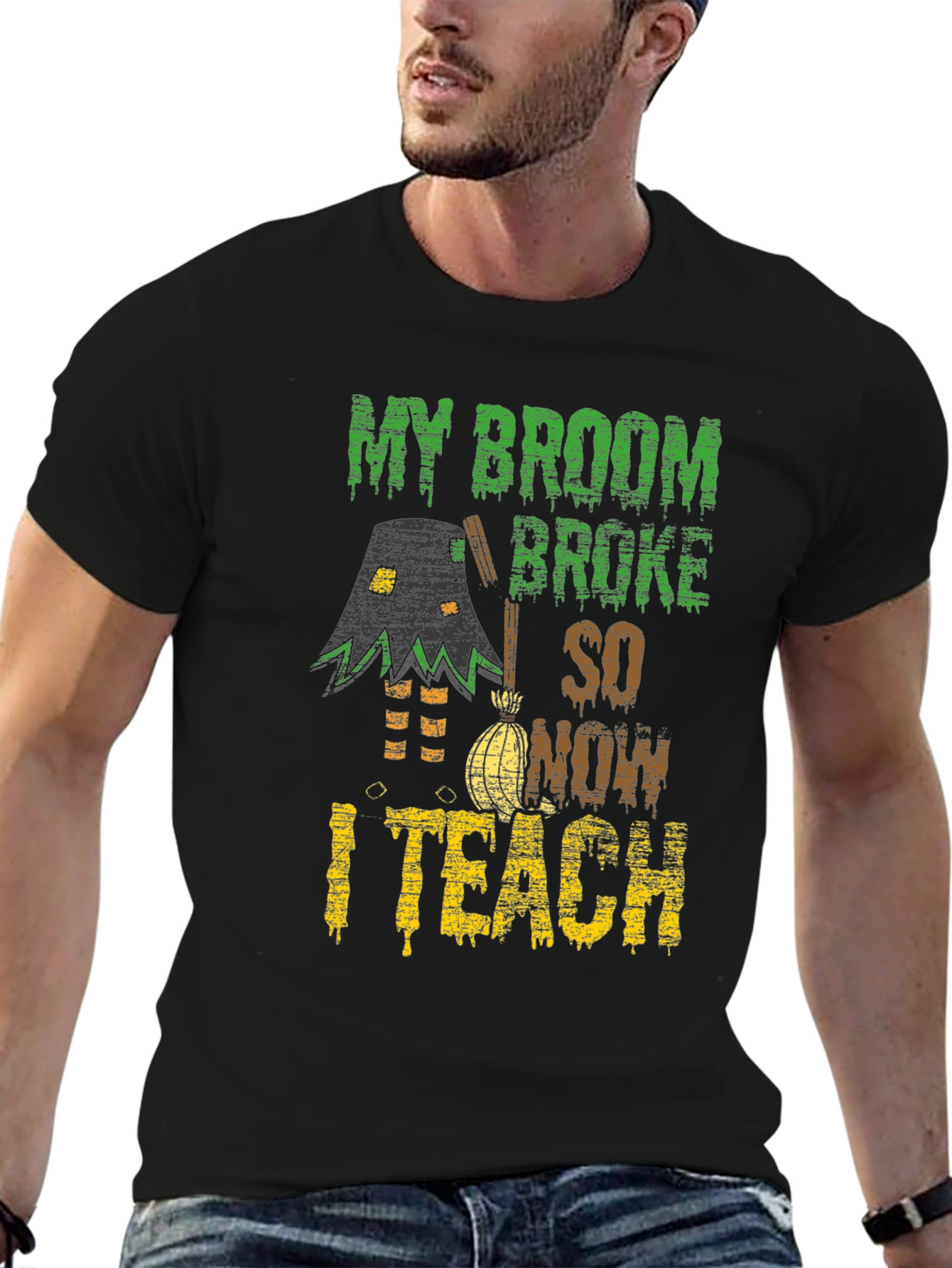 Funny Halloween Teacher T-Shirt - My Broom Broke