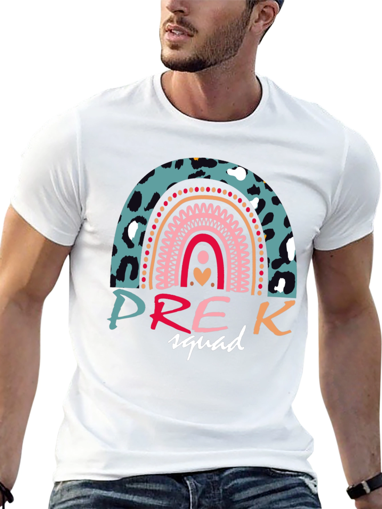 Pre-K Squad Rainbow Leopard Print T-Shirt