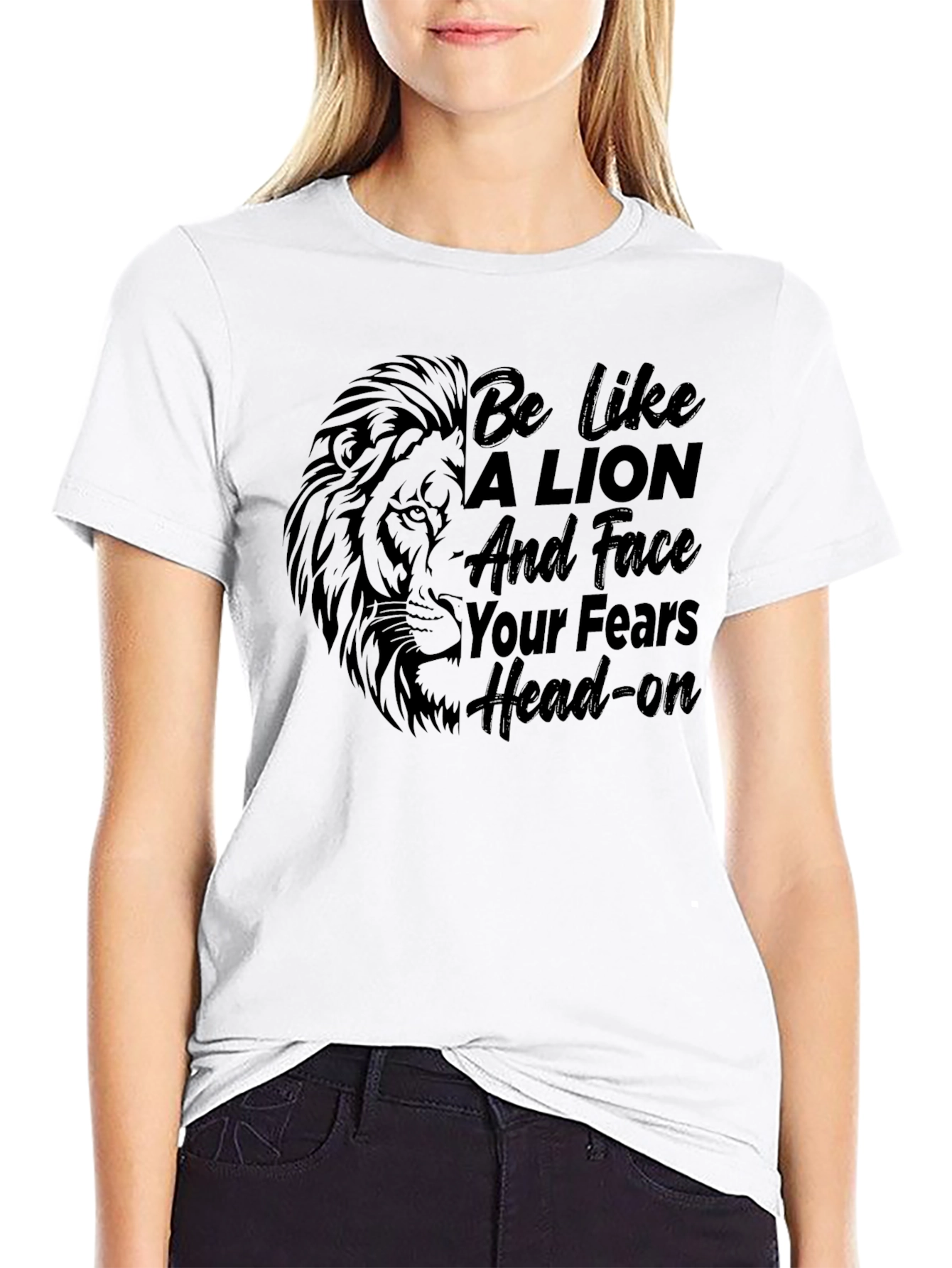 Lion Graphic Print Black T-Shirt - Motivational Tee