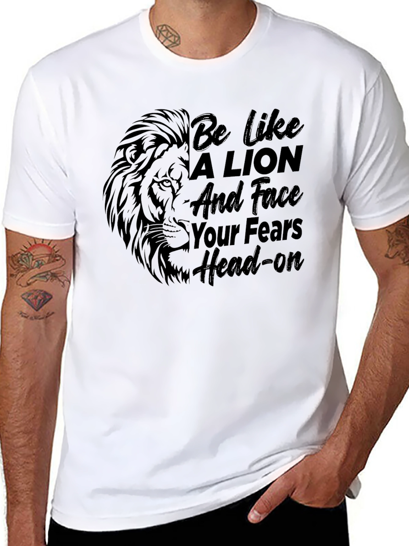 Lion Graphic Print Black T-Shirt - Motivational Tee