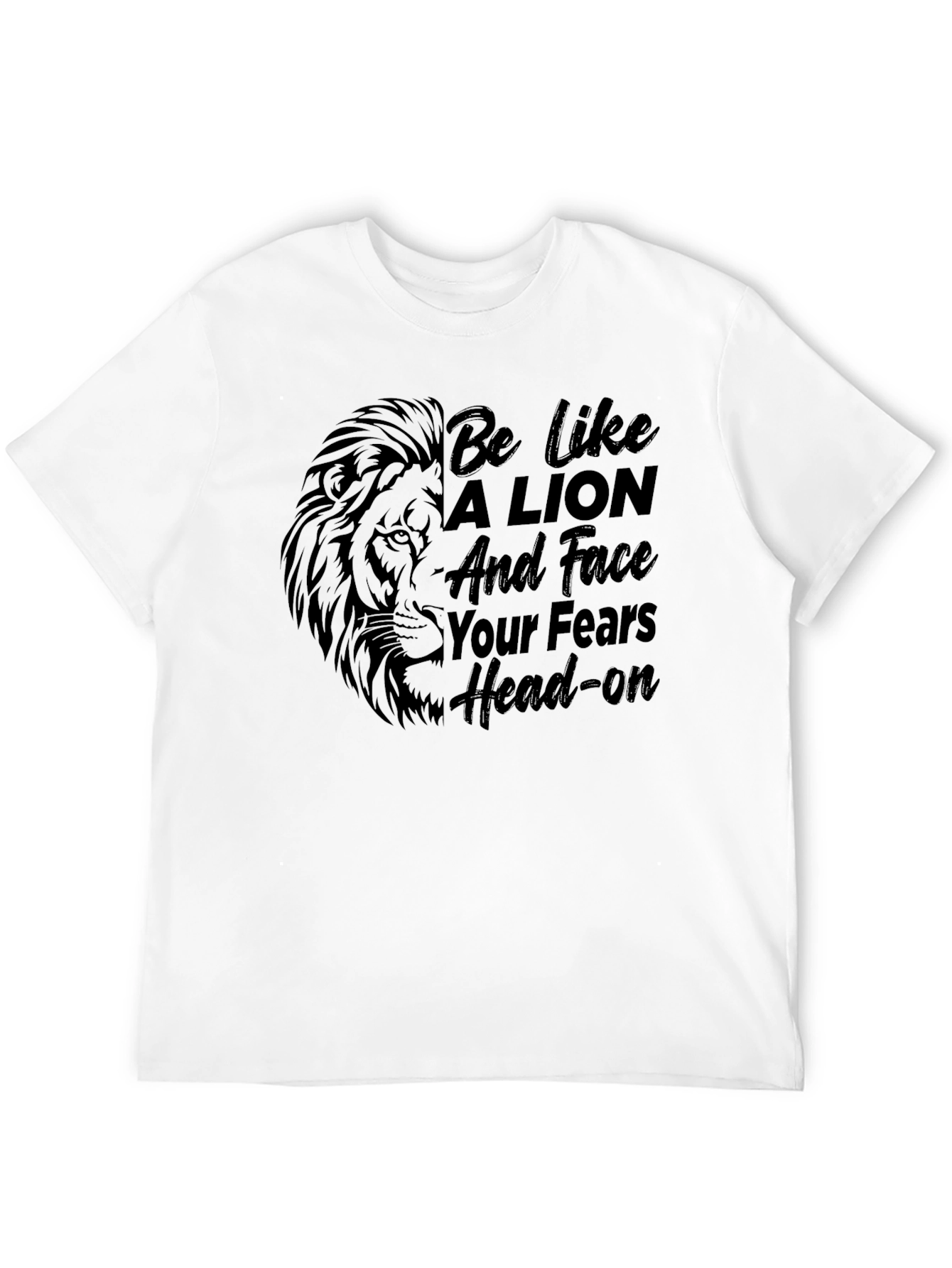 Lion Graphic Print Black T-Shirt - Motivational Tee