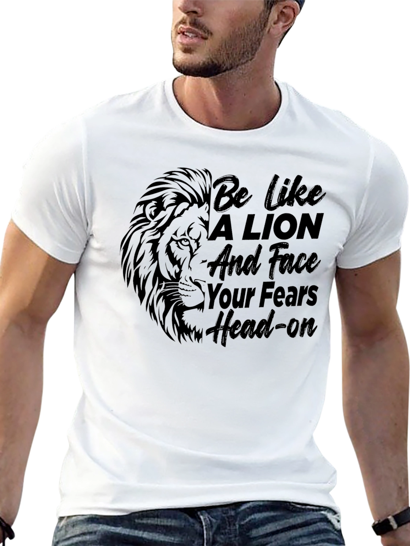 Lion Graphic Print Black T-Shirt - Motivational Tee