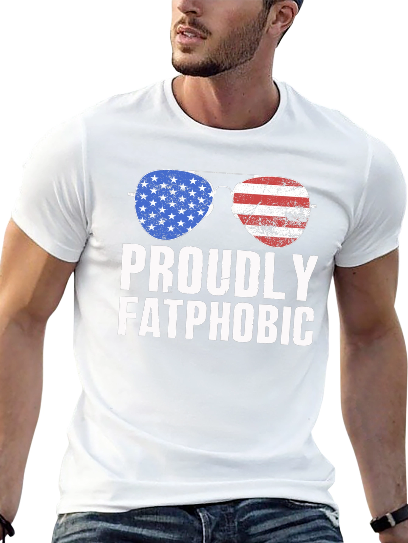 Proudly Fatphobic Patriotic Aviator T-Shirt