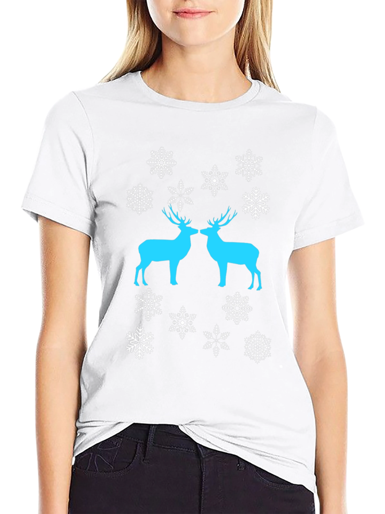 Festive Deer Snowflake Graphic Tee - Black